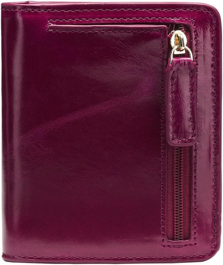 Itslife Women’s Rfid Blocking Small Compact Bifold Leather Pocket Wallet Ladies Mini Purse with id Window (Waxed Fuchsia)
