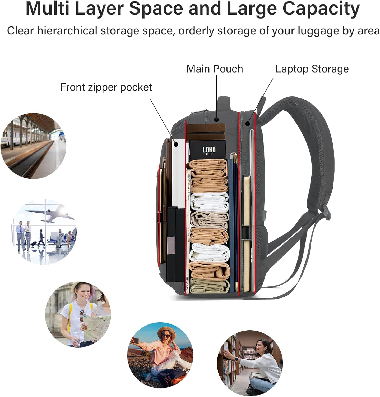 MILADA Travel Backpack For Men Laptop Backpack Women Business Carry On Backpack Airline Approved Fits 16.5 Inch Laptop Bag Work Backpack, Black - Image 5