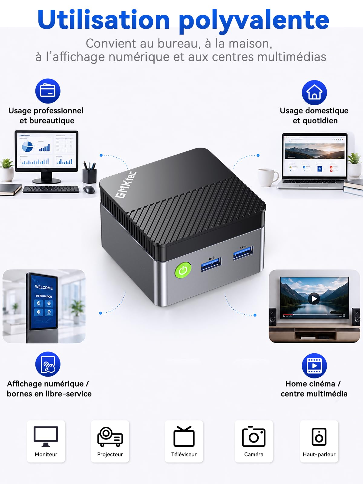 GMKtec G5S Mini PC, 3 Ans d’Assistance, Mini Ordinateur de Bureau Intel N5095 Plus performant Que N5030/J3355, 8Go LPDDR4 128Go SSD M.2, Double HDMI 4K@60Hz, USB 3.2 x3, WiFi 6, BT 5.2, Lecteur SD