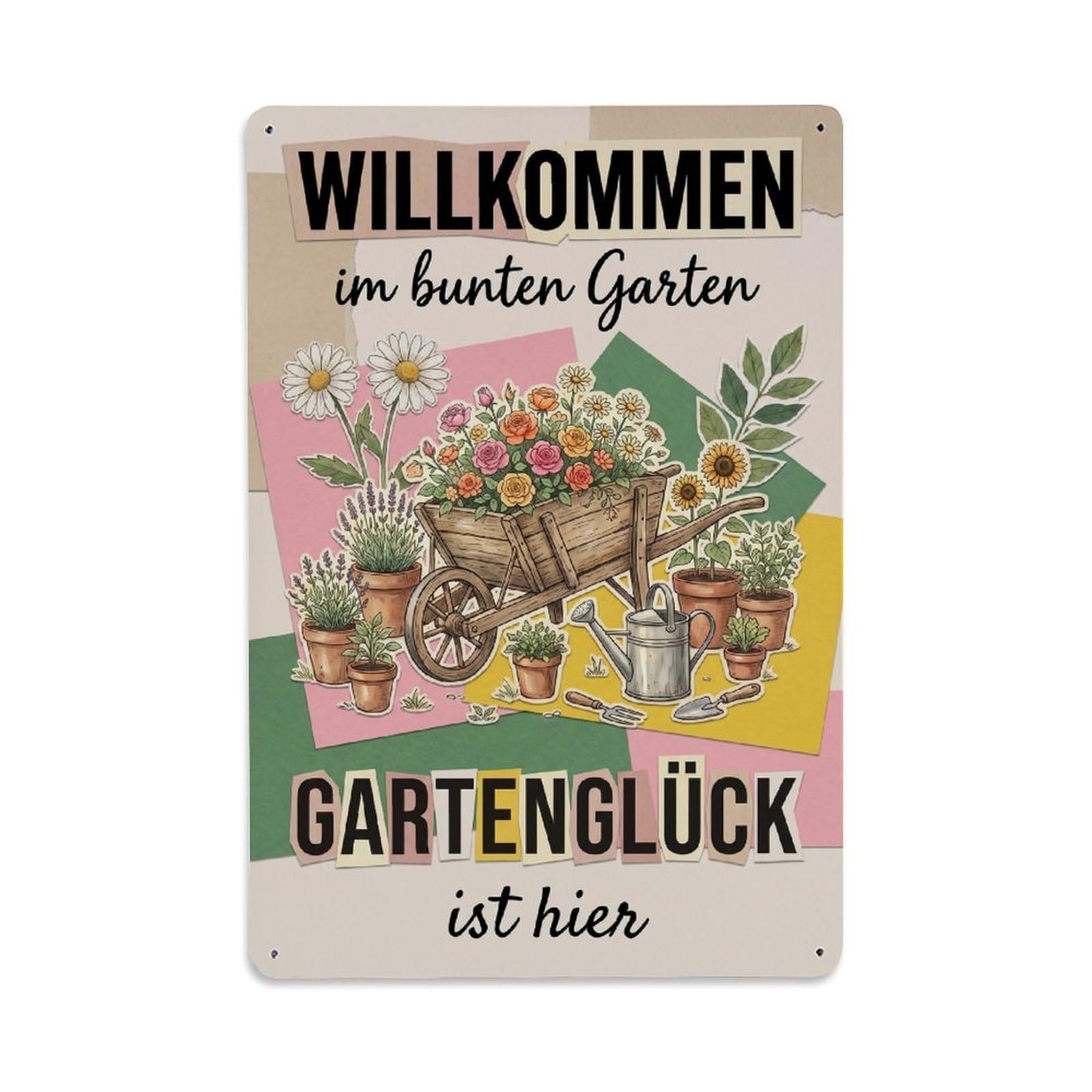 Collage Garden Welcome Creative Colorful Metal Tin Sign Plaque Wall Decor for Cafe, Club Bar, Office, Garden Metal Poster 8x12Inch