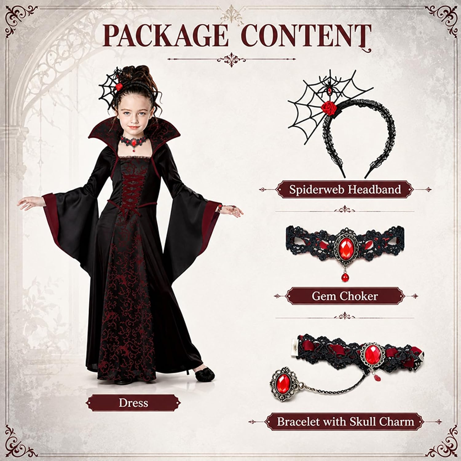 Girls Vampire Princess Dress Costume Halloween Costumes for Kid Age 3-12