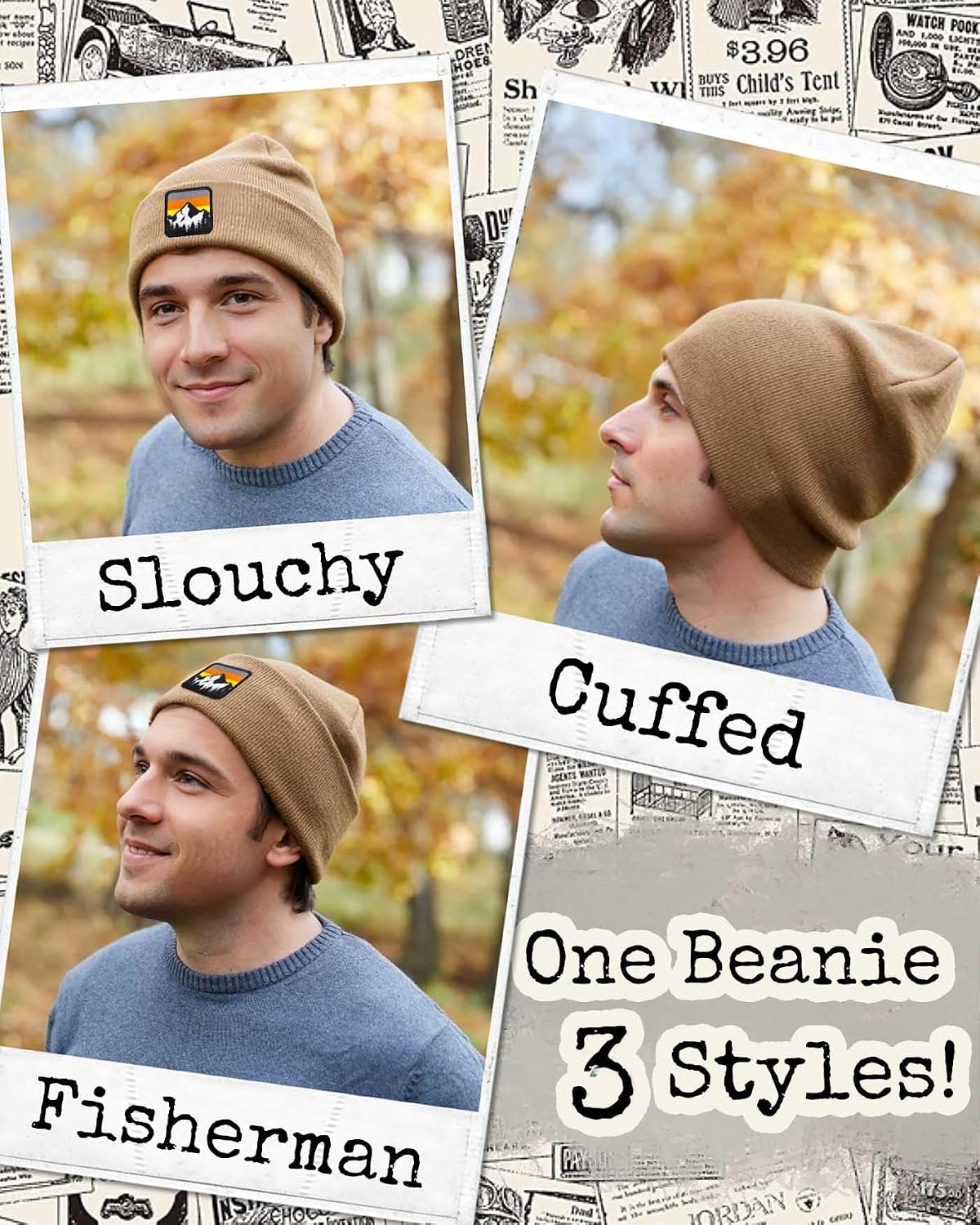 Winter Beanie Hats for Men Women - Mountain Style Knit Cuffed Beanie Skull Cap Outdoor Daily Wear