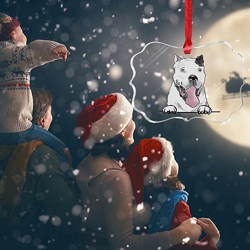 Miniatura 5 de WoGuangis Adorno de Navidad  Dogo Argentino Mastín Argentino Decoración de Navidad Adornos acrílicos Acuarela Peeking Perro Navidad Colgante
