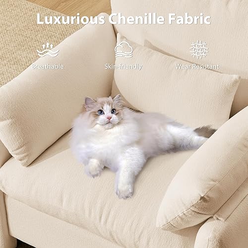 Miniatura 5 de Furniliving Silla decorativa de gran tamaño, sillón tapizado de felpilla con cojín esponjoso, moderno de mediados de siglo, sillas de lectura,