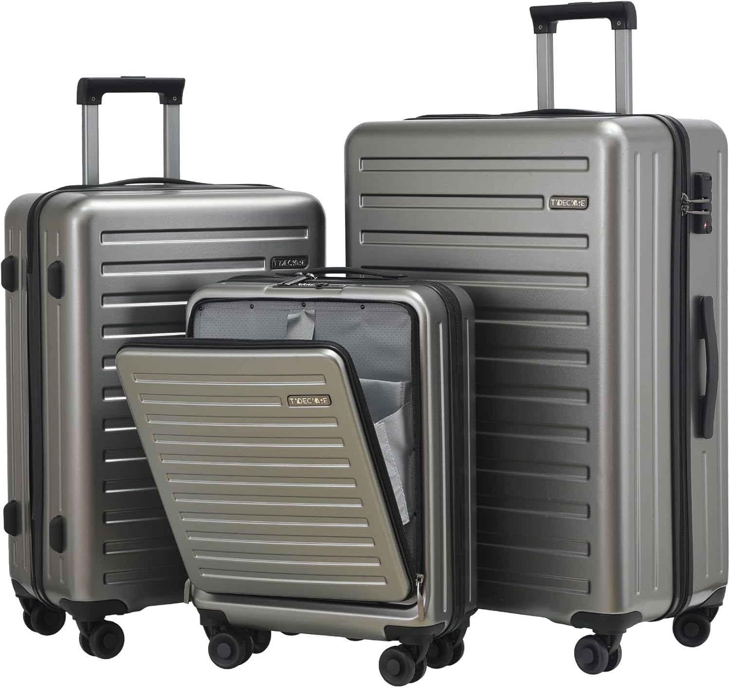 TydeCkare 3 Pcs (20/24/28) Luggage Set, Hardshell ABS+PC with TSA Lock, 20″ 55 * 40 * 20cm Carry On with Front Pocket, 24″ 65L and 28″ 101L Checked Luggage, Gray TydeCkare 3 Pcs (20/24/28) Luggage Set, Hardshell ABS+PC with TSA Lock, 20″ 55 * 40 * 20cm Carry On with Front Pocket, 24″ 65L and 28″ 101L Checked Luggage, Gray