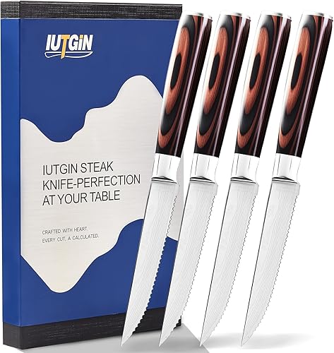 Miniatura 9 de Juego de 8 cuchillos de carne dentados con soporte magnético para cuchillos, cuchillo japonés de acero inoxidable de alto carbono y soporte