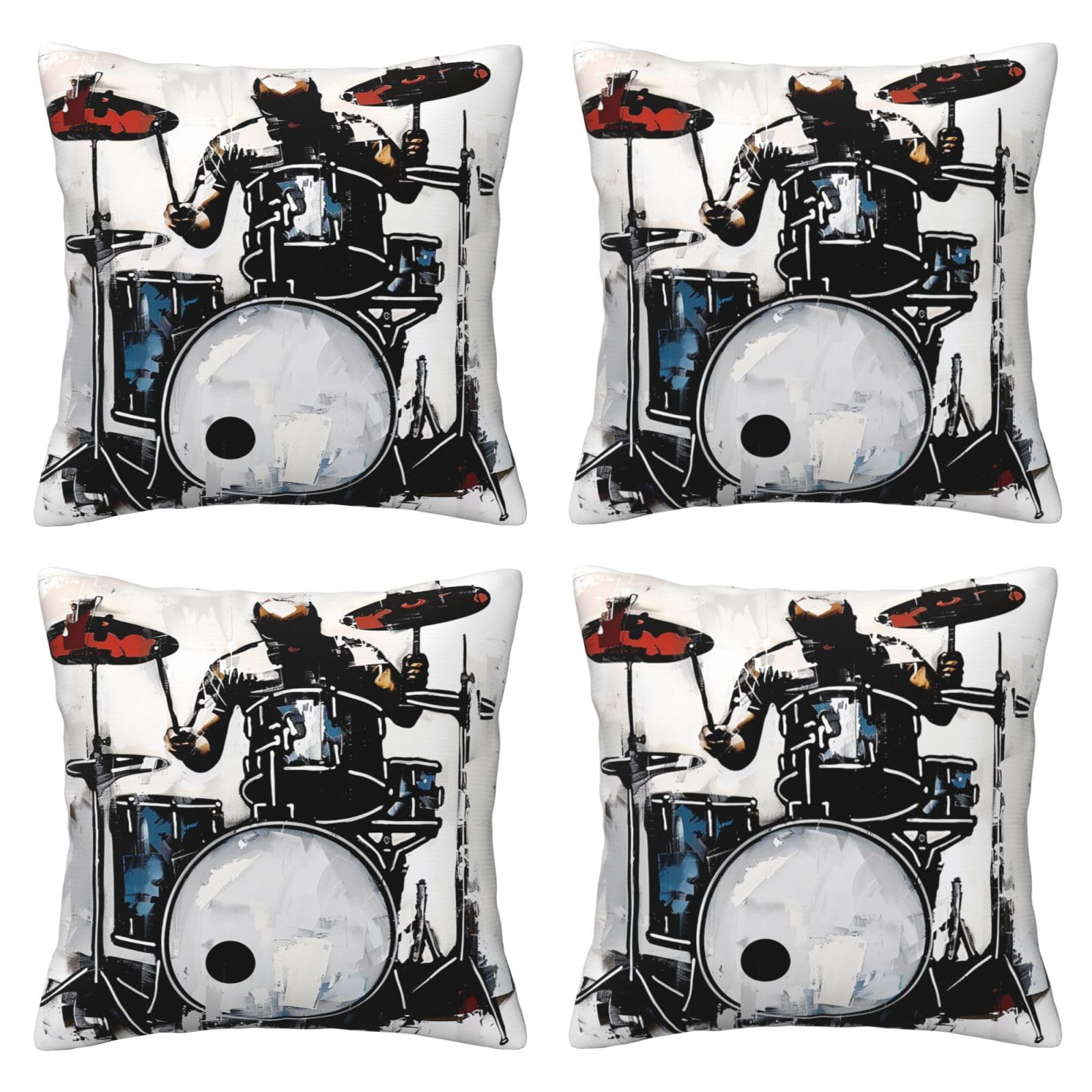 Drummer Throw Pillow Cases 4 Pack Square Pillowcases Super Soft Pillow Protectors With Zipper for Couch Livingroom Sofa Bed Office Car,30x30 CM