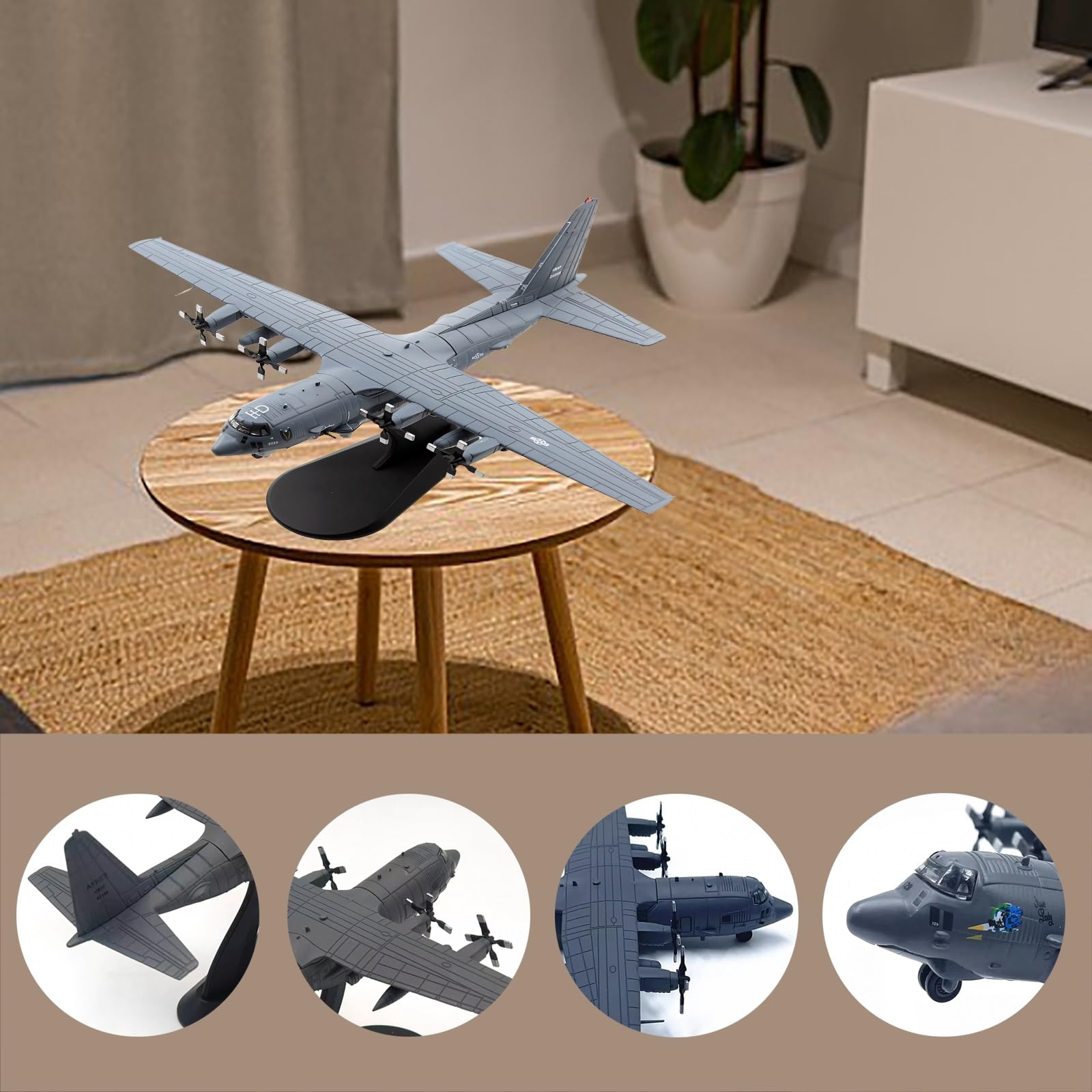 Modello aereo combattimento militare AC130 in scala 1:200, pressofuso, con eliche rotanti metallo, espositore for aereo, regalo collezione for adulti, decorazione for ufficio