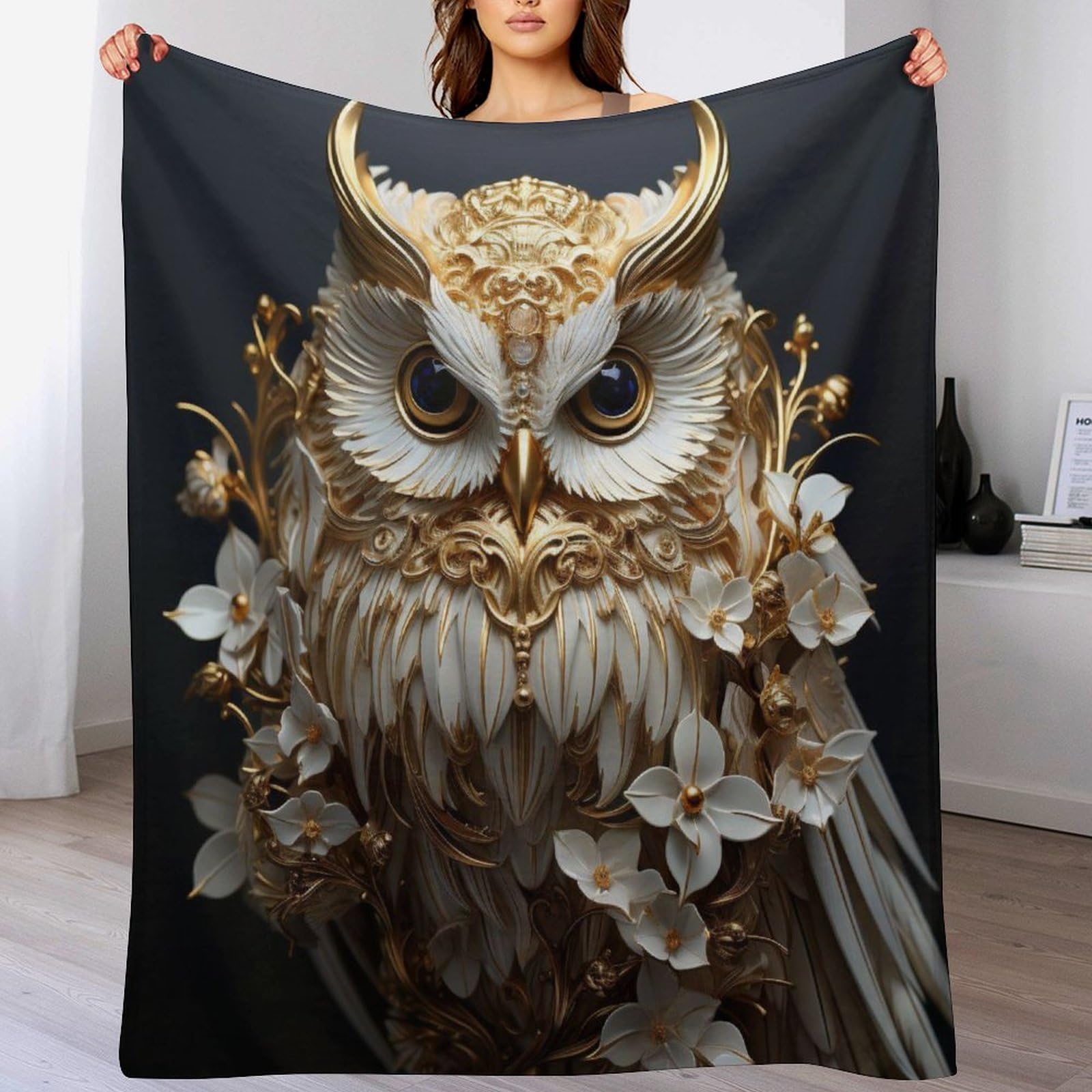 Couverture 3D hibou épaisse contre les frissons du soir sur le canapé