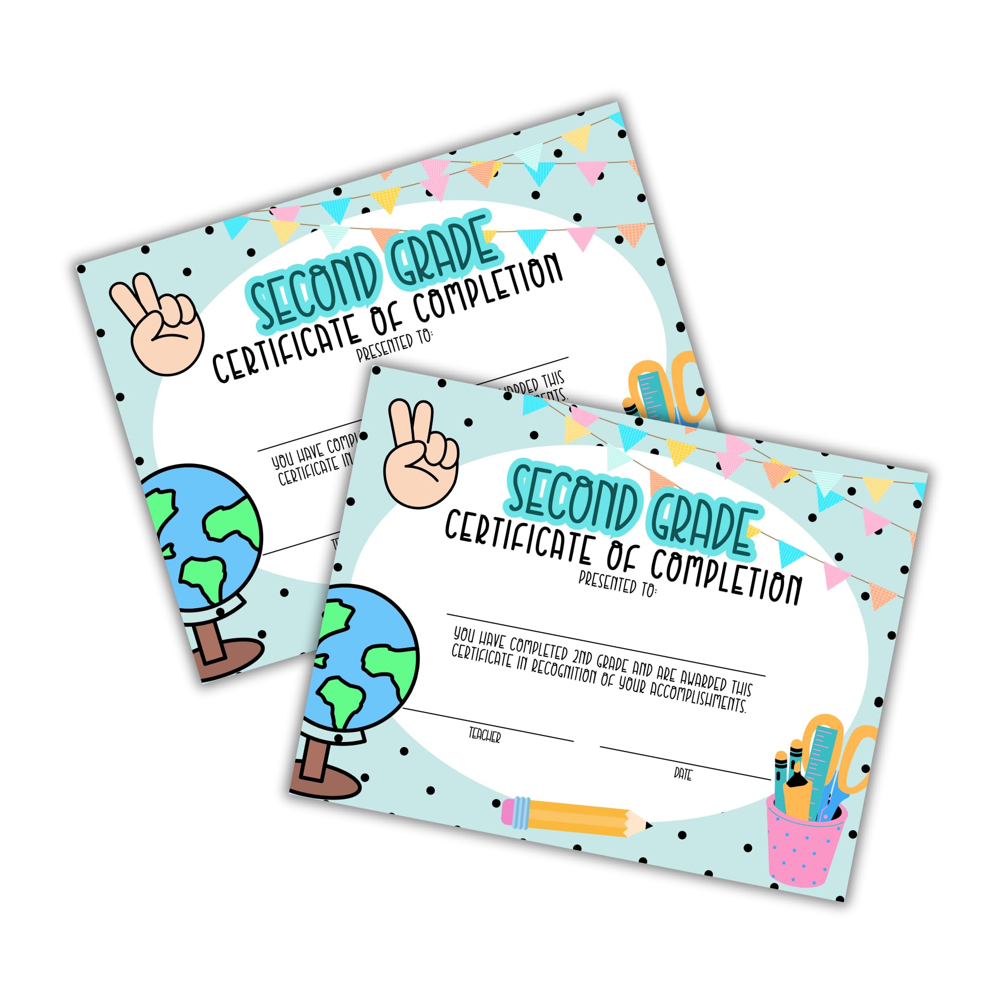 2nd Second Grade Certificate of Completion Graduation Diploma 30pk 8.5x11” 90’s Seed Bracelet Checkered Neutral Award Theme Trendy Minimalist