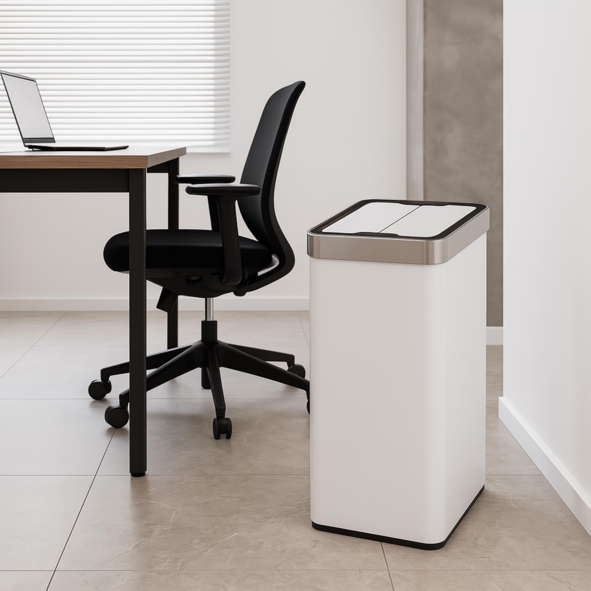 Cubo de Basura de 50L color Blanco en Acero inoxidable con Apertura de Alas y Sensor automático 53cm de altura