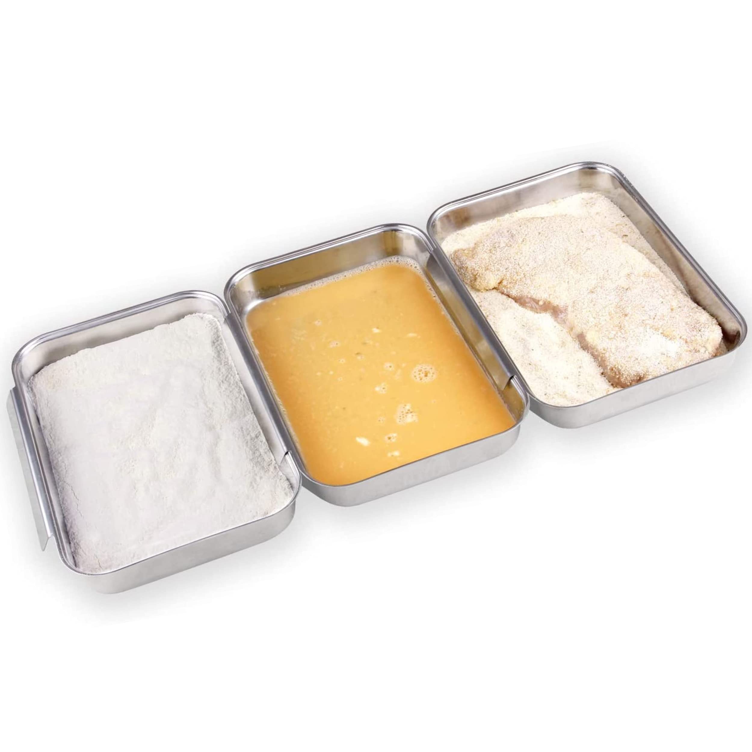 3-teiliges Panierschalen Set Aus Edelstahl – Quadratisch, Vielseitig, Mit Deckel – Ideal Für Pizza, Kuchen, Fleisch & Salate