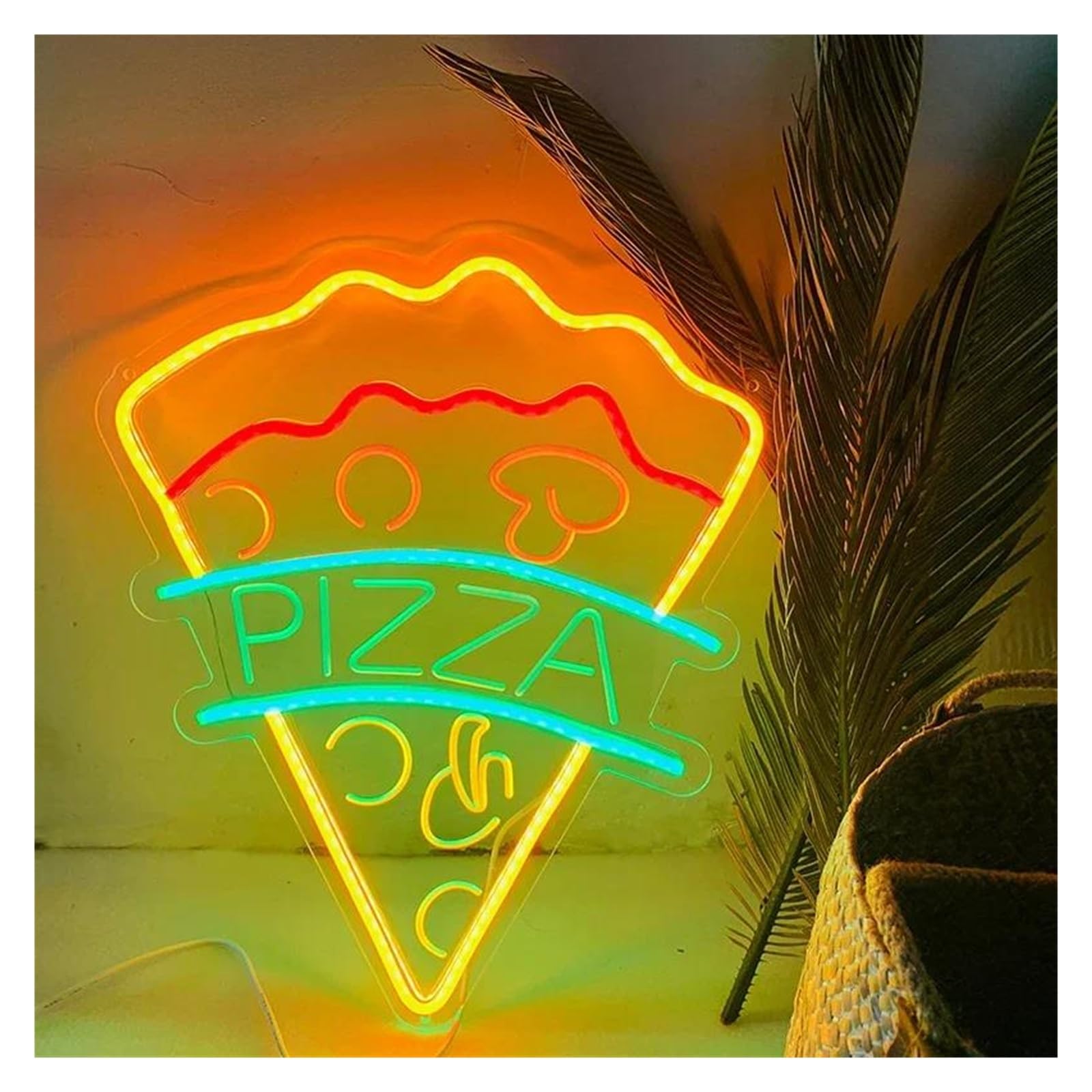 SHOUXI Sign Lamp Pizza Slice Neon Sign Restaurant Kitchen Decor Wall Decoration Welcome(B,60cm)