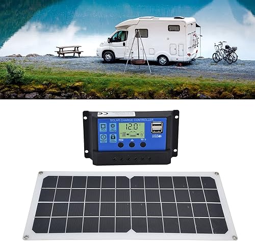 Miniatura 5 de Kit de panel solar, silicona monocristalina, panel solar de 10 W, controladorventilador 60A, equipado con puertos USB hembra duales, ventilador de