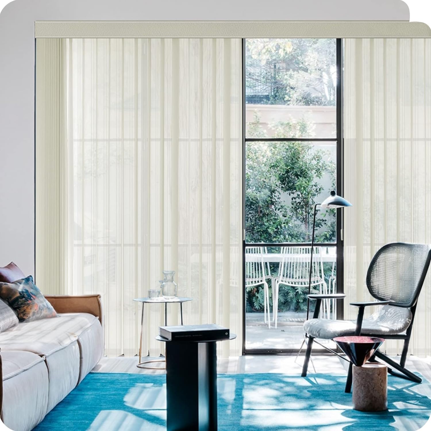 Privacy Sheer Vertical Blinds by Graywind, 70% Dimout & Sheer Dual-Spliced Fabric with Striped Texture, Made to Measure, Manual Wand Control, Track Slats Set for Patio Sliding Door Window, Beige