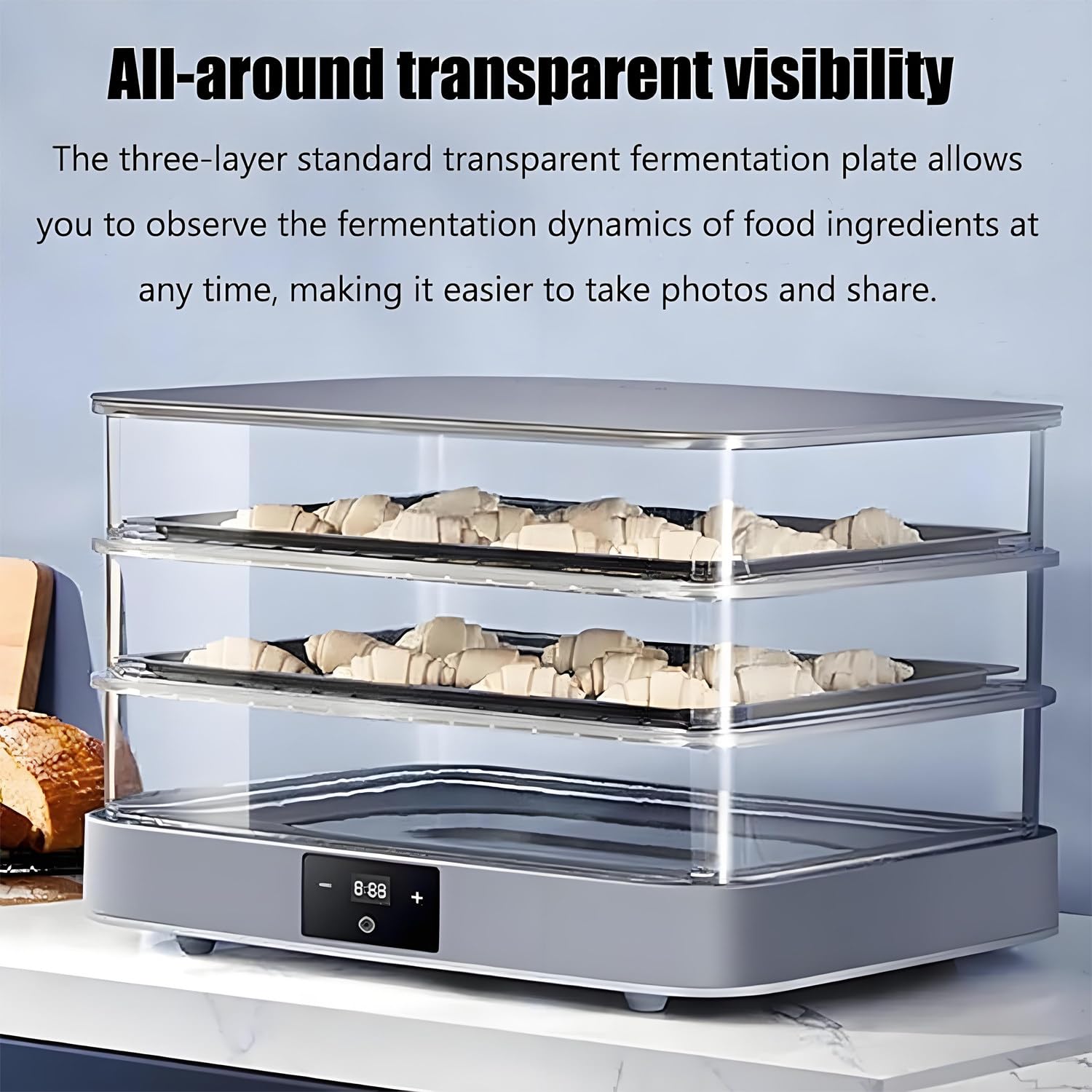 Elektrischer Gärschrank, 40 l, abnehmbares Haushaltsgerät, Temperaturregelung 20–50 °C + 1 Min.–24 Std., automatische Feuchtigkeitsregelung