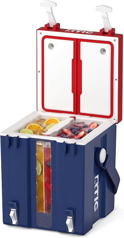 Jarra dispensadora de enfriador de agua portátil de doble tiempo de 4 galones con divisor | Aislado, para deportes, camping, barbacoa, picnic, estación de bebidas para fiestas, grifos dobles, sin botella, diseño apilable