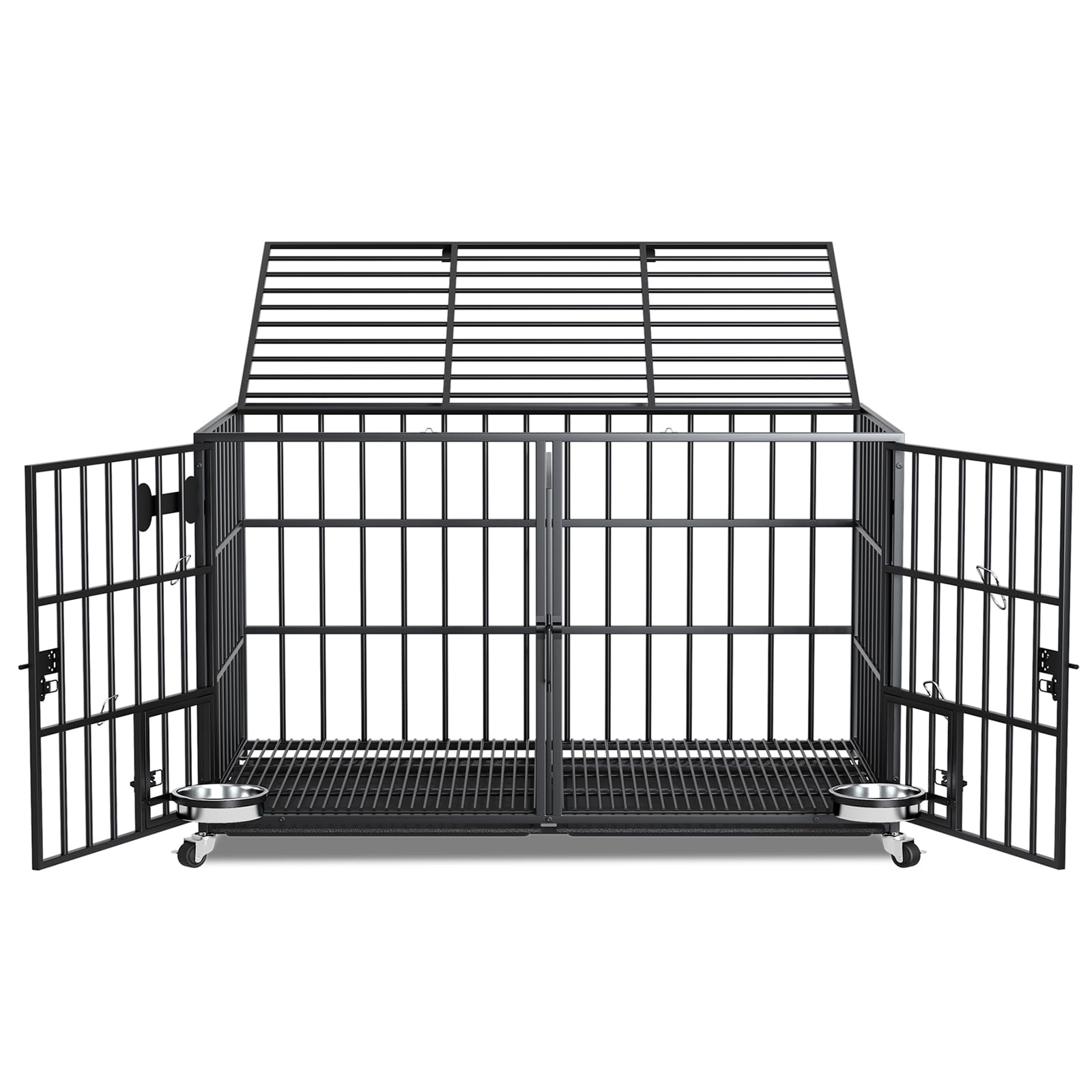 54 inch XL Dog Crate for Large Dog/Double Medium Dogs,Heavy Duty Metal Dog Cages,All Metal Open Top,Dog Kennel Indoor with Wheels,Floor Grid, Tray,