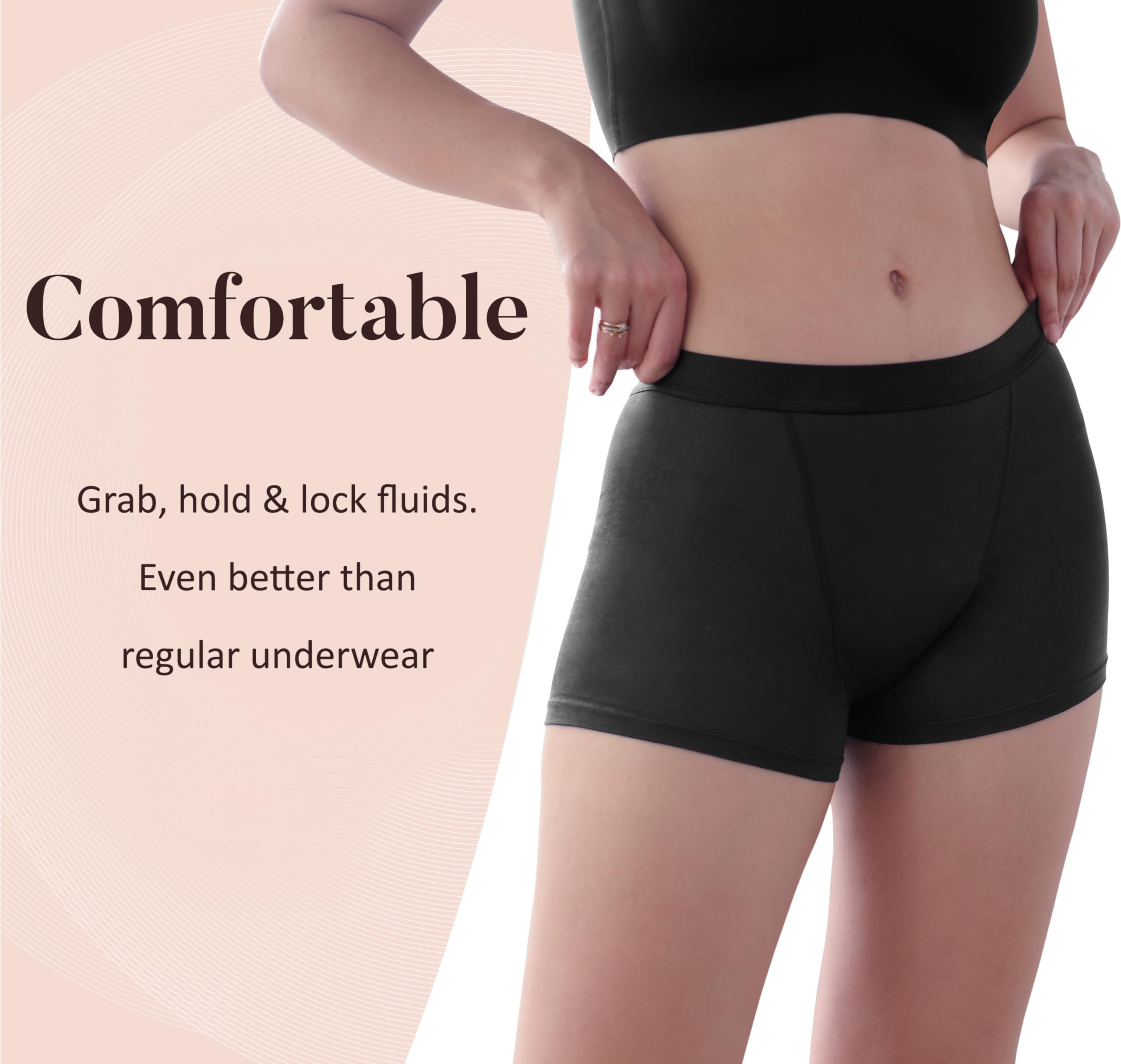 AIRCUTE Waschbare, super saugfähige Harninkontinenz-Unterwäsche für Damen, auslaufsicher, Nachtgebrauch, Jungen-Shorts, 94 g, 3er-Pack (Schwarz, M)