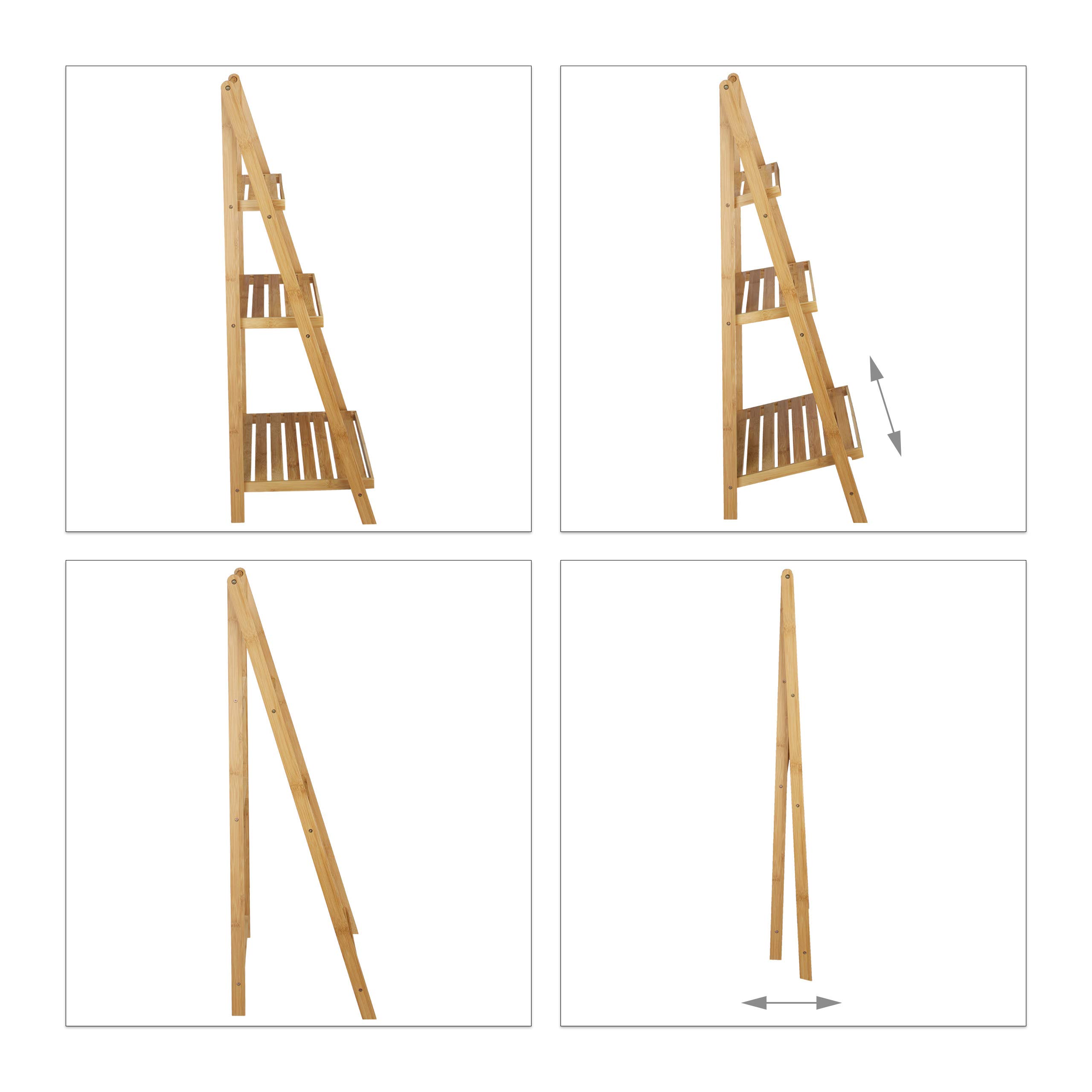Relaxdays – Estantería para Plantas, Forma de Escalera, 99 x 45 x 32 cm, Hecho de bambú, Color Natural