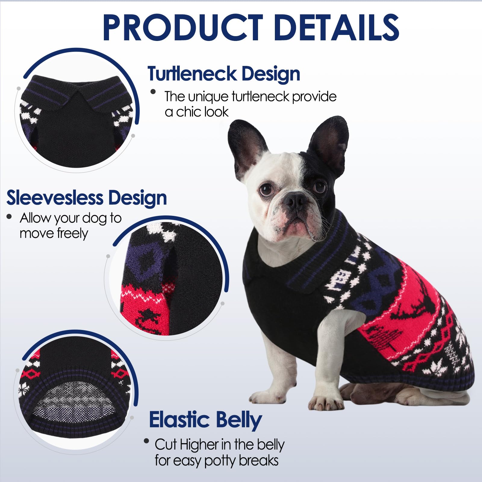 AOFITEE Weihnachtspullover für Hunde, Hundepullover für große Hunde, festlicher gestrickter Haustierpullover mit Rentier-Druck, gemütliches Haustier-Winter-Sweatshirt für Hunde, Mädchen, Jungen