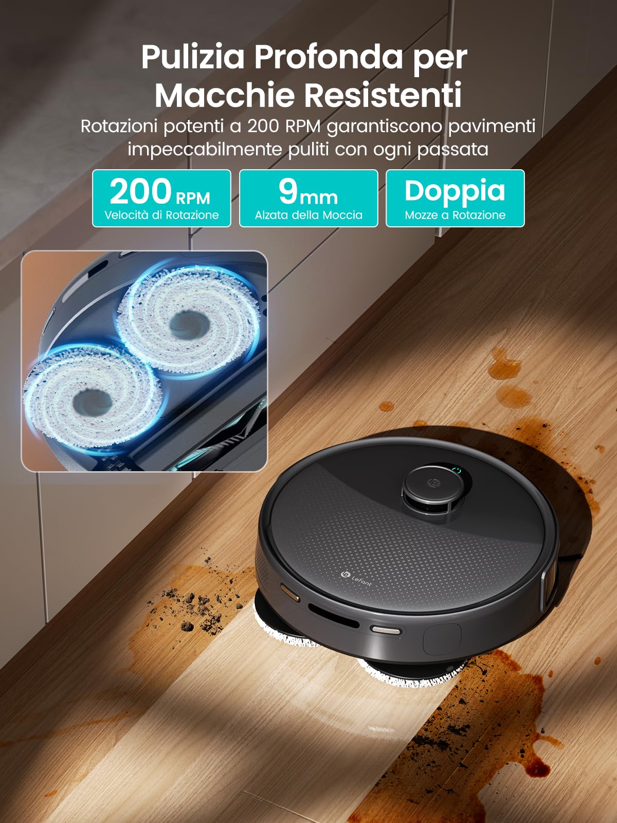 Lefant M3 Max Robot Aspirapolvere Lavapavimenti con Mappatura, Aspirazione 20000Pa, Laser dToF, Sensori PSD, Autosvuotamento 3,2L, Lavaggio Mop 45°C, Asciugatura, WiFi 2.4G/5G, Alexa/App, Grigio