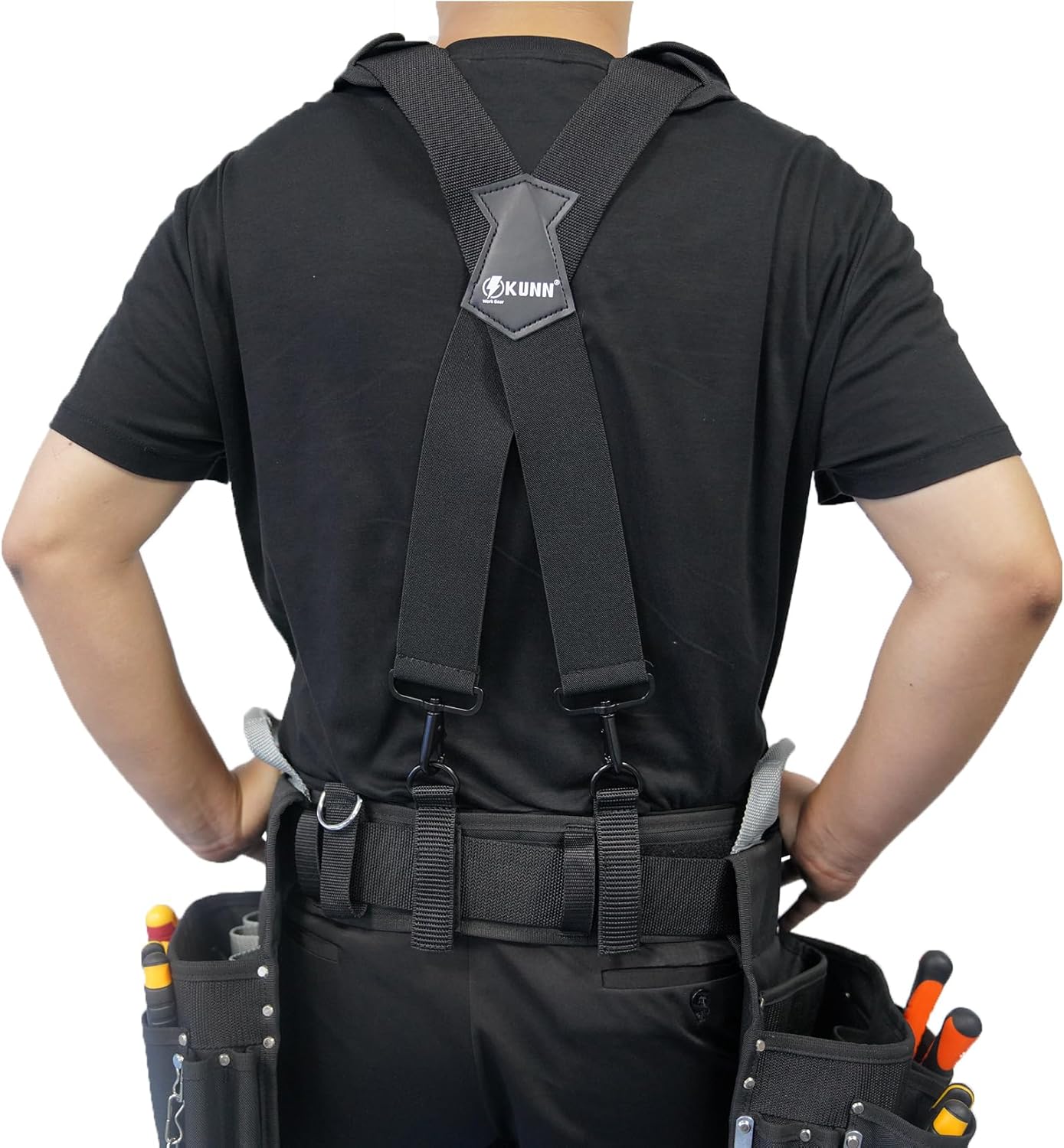 KUNN Tool Belt Suspenders Removable Padded Shoulder Work Suspenders with 4Pcs Attachment Loops,Comfortable and Adjustable