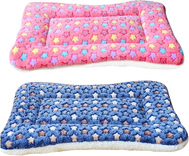 Hileyu 2 PCS Small Animal Plush Bed,Warm Cat Dog Blanket Sleeping Pad Pet Pad Fluffy Bed Mat for Guinea Pig Hamster Rabbit Kitten Bunny Chinchilla Squirrel Hedgehog,11 x 11in (Pink, dark blue)