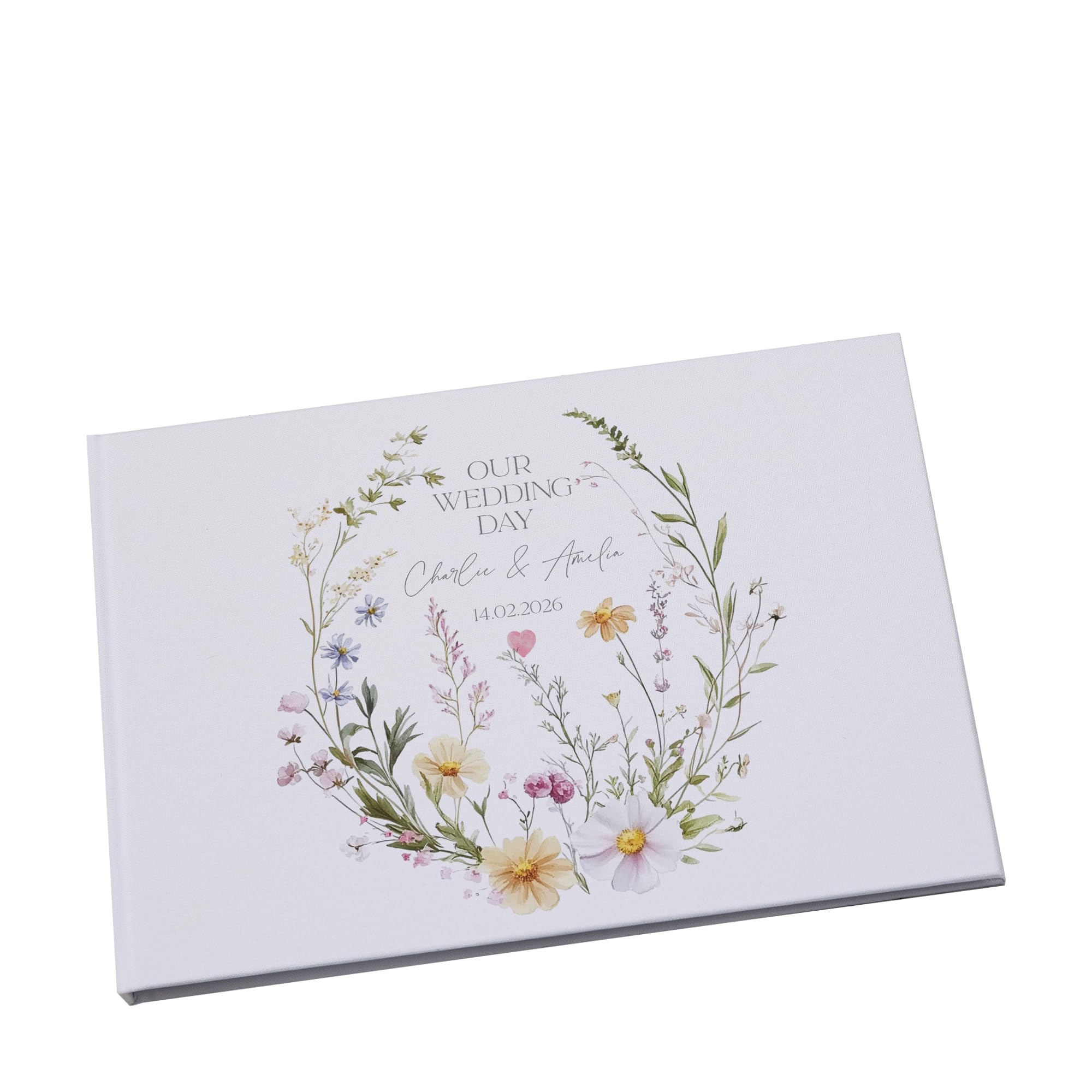 Personalised Wedding Memory Guest Book, A4 Size, Delicate Floral Design, White, Hardcover, 80 Pages
