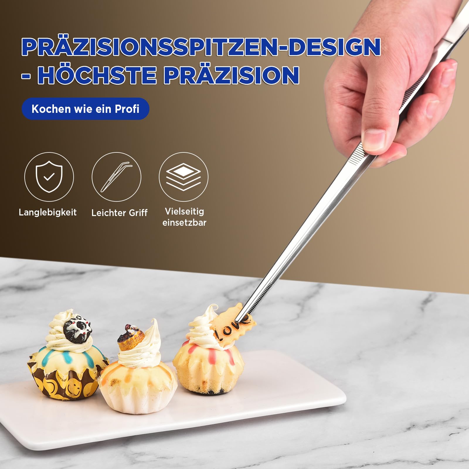 Cyimi Set Di 2 Pinzette Lunghe Da Cucina In Acciaio Inox 304, 20,3 Cm, Dritte E Curve, Con Punte Seghettate, Multiuso