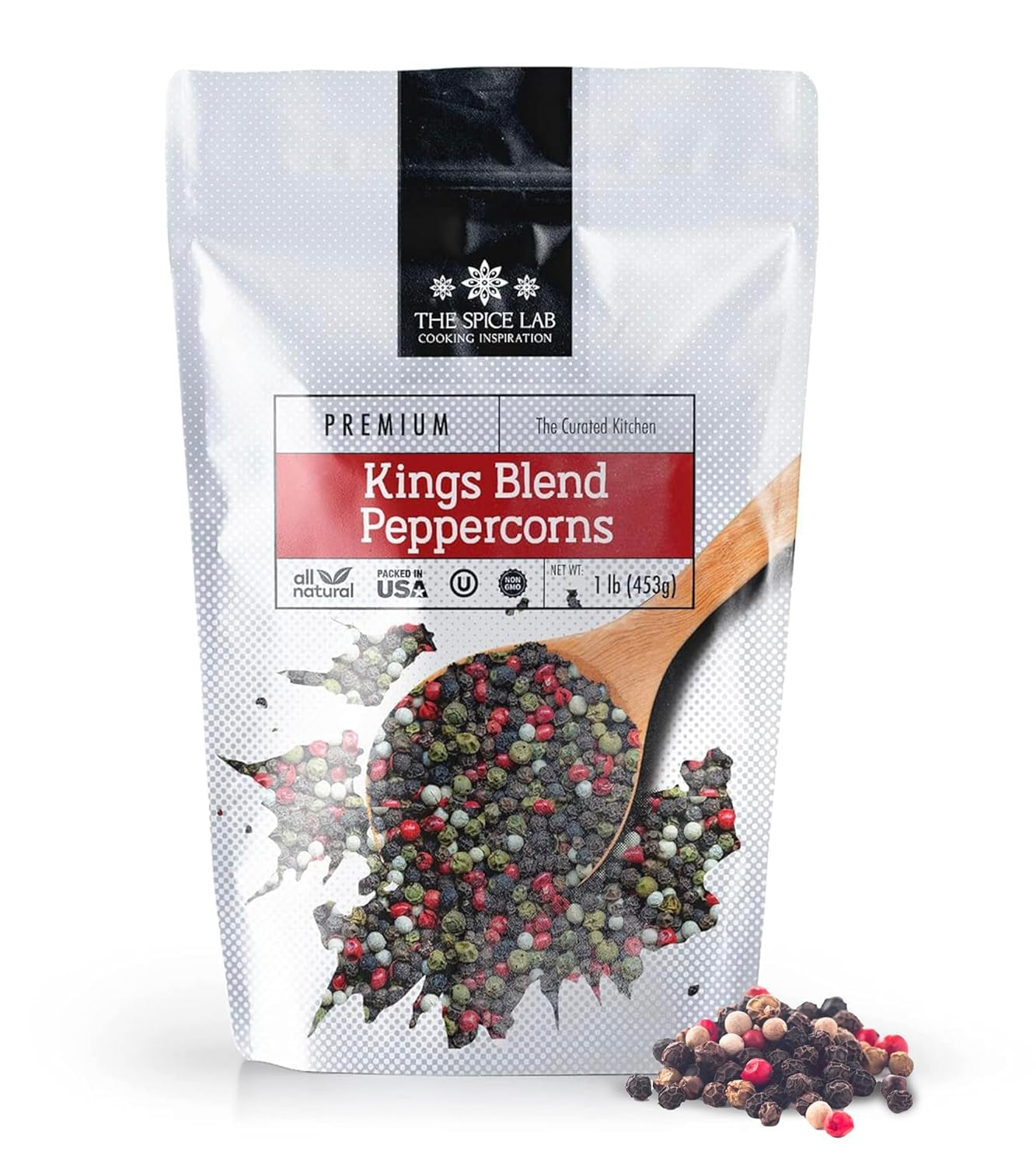 The Spice Lab Rainbow Peppercorns - Mixed Peppercorns Whole – 1 Pound Resealable Bag - Kings Peppercorn Medley - All Natural OU Kosher Gluten Free - Rainbow Peppercorns For Grinder Refill