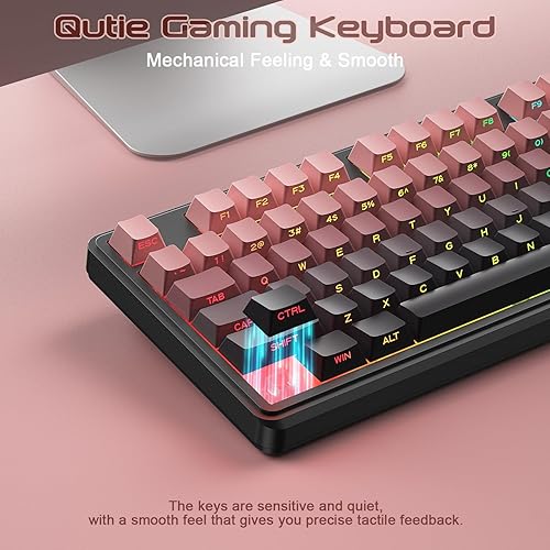 Miniatura 5 de BlueFinger Teclado RGB para juegos, teclado USB con cable de 98 teclas con retroiluminación arcoíris, perilla de volumen y pantalla, escritura