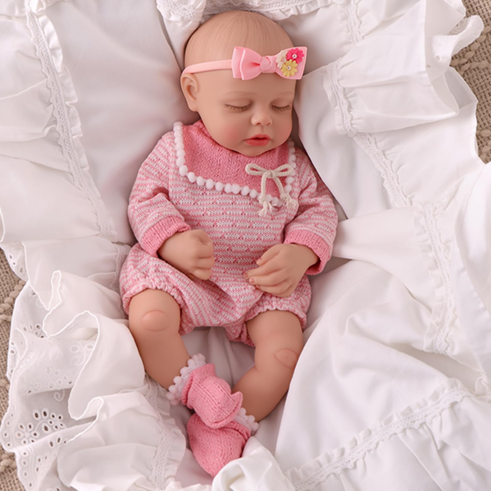 Photo 1 of BABESIDE Silicone Baby Doll - 16 Inch (Weight 4.9 Lb) Reborn Baby Dolls Silicone Full Body Platinum Silicone Weighted Realistic Sleeping Newborn Lifelike Preemie Doll Gift for Collectors & Kids Age 3+