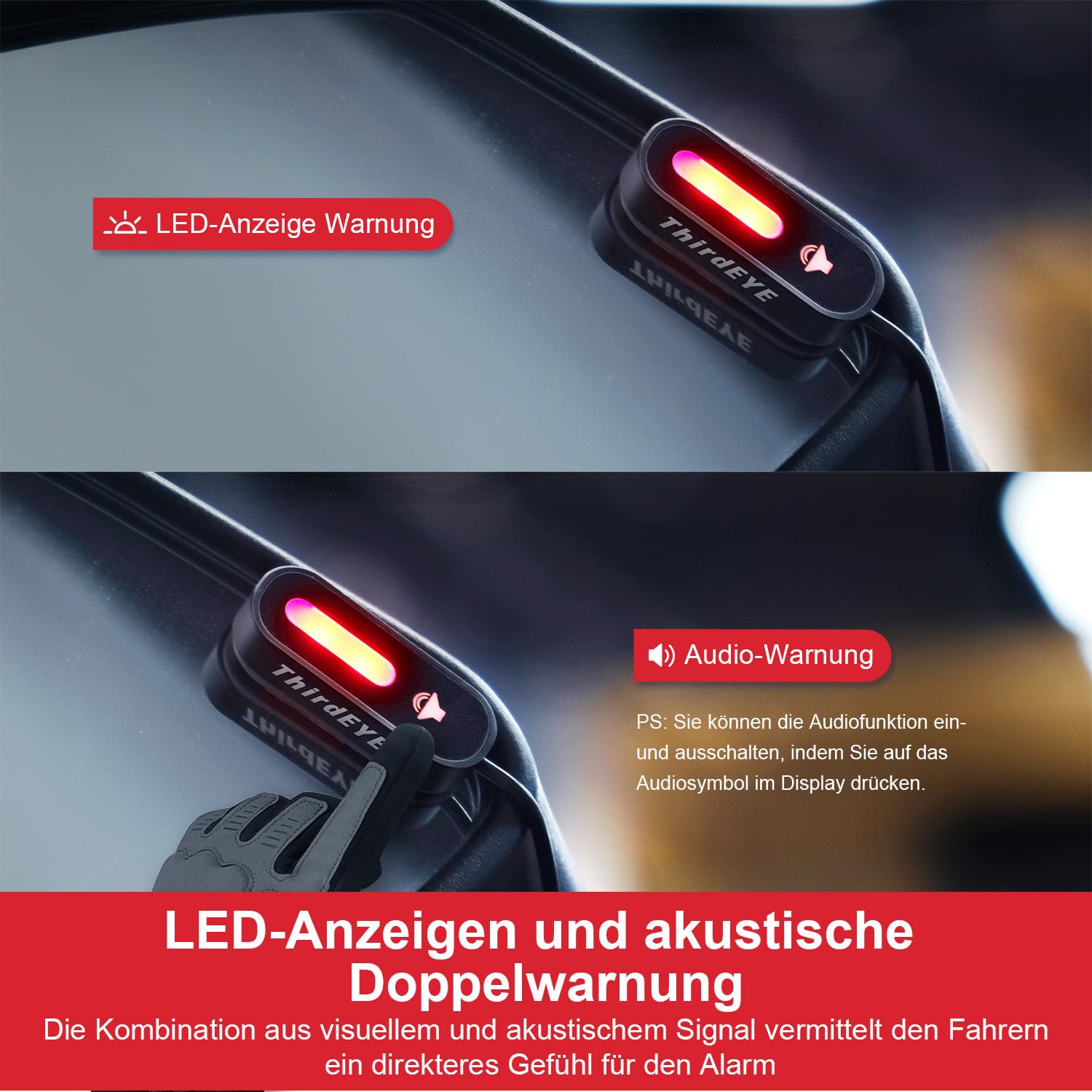 INNOVV ThirdEye Motorrad Toter-Winkel Assistent mit ak, und opt, Alarm, Wasserdichtes Motorrad Assistenzsystem erkennt Gefahren von der Seite und Hinten, Für Motorräder, E-Bike (Spiegel Version)