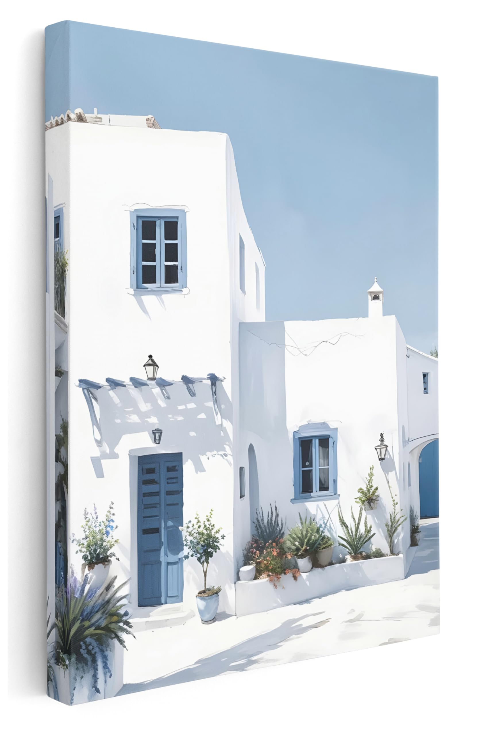 Pastello Mediterranean Collection Canvas Wall Art – Santorini Greece Wall Art Print for Living Room, Bedroom, Office, Framed Artwork (Blue Home, 61cm x 41cm / 24x16inch, Wrapped Canvas)