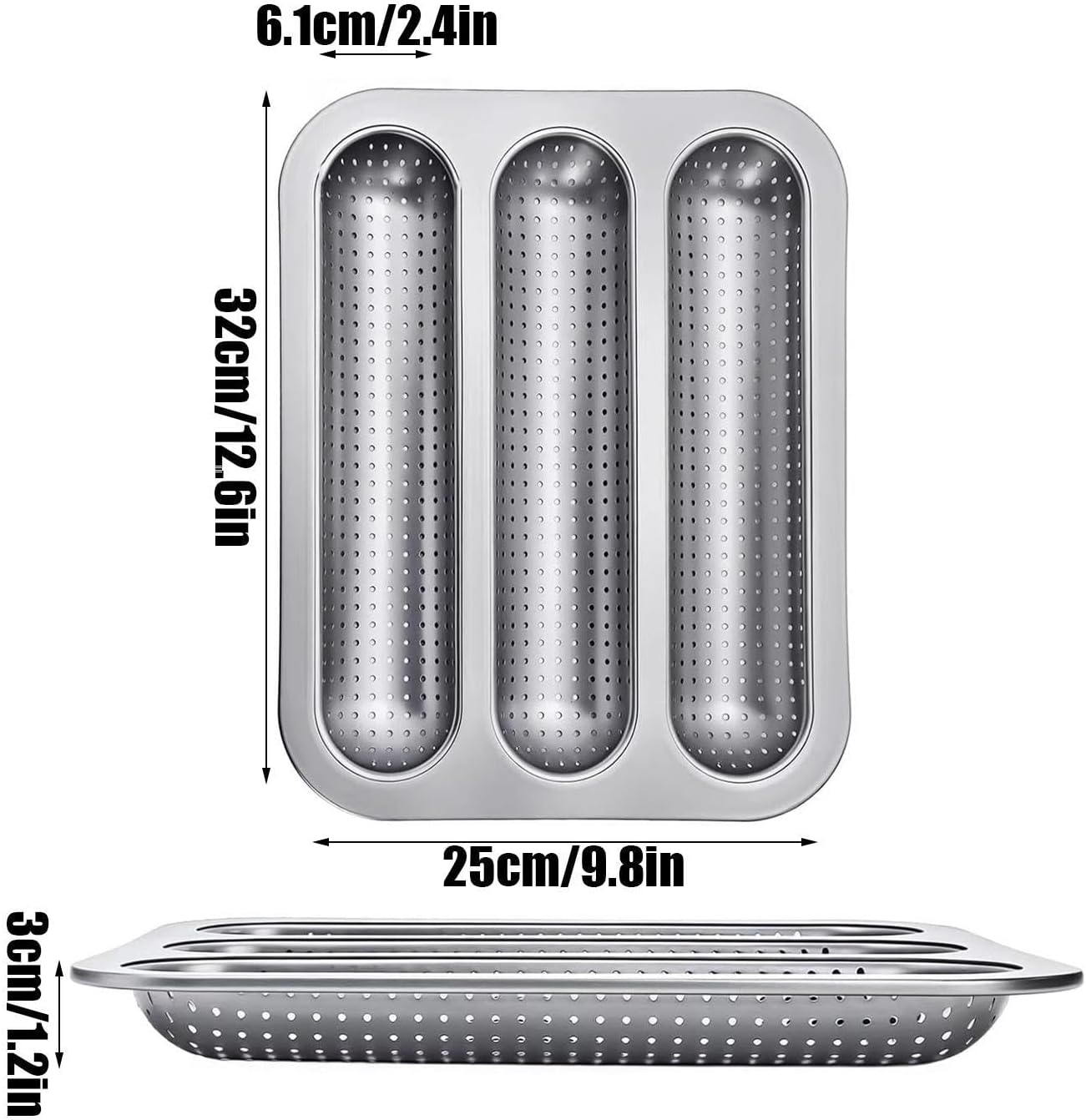 Bread Baking Pan, Baguette Mold Set, Nonstick Fixture with Balanced Grip, Perforated Tray with Consistent Utility, 0.79x9.84x1.18 inches Kitchen Organizer, Outdoor Accessory for Cooking Routine