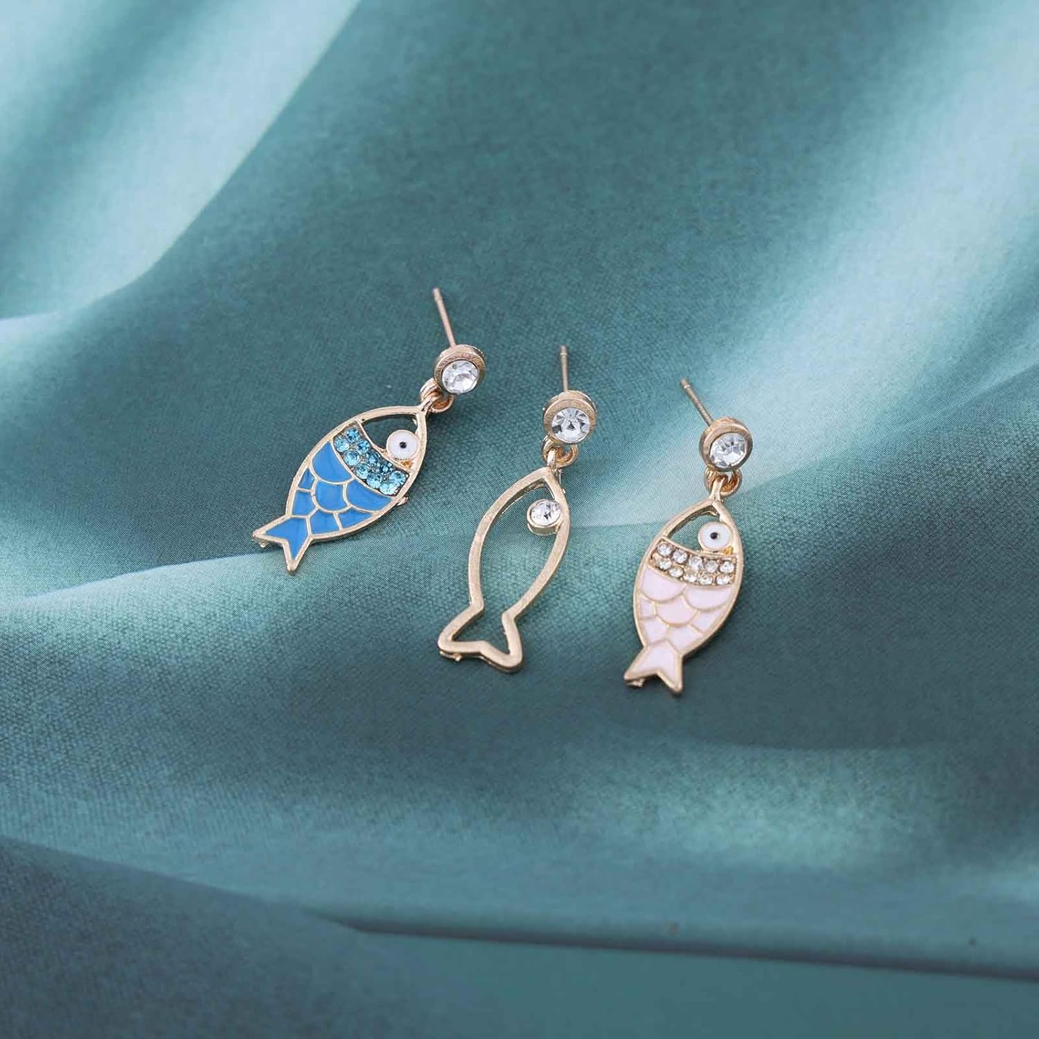 Boho Crystal Fish Dangle Earrings Vintage Hollow Fish Stud Earrings Colorful Cute Fish Earrings Resin Sea Fish Drop Earrings Jewelry for Women - Image 6