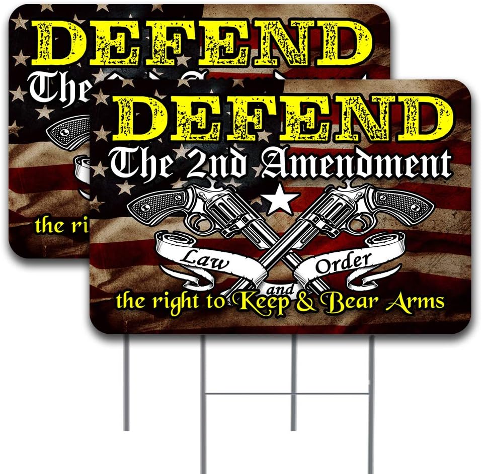Defend the 2nd Amendment Law & Order 2 Pack Double-Sided Yard Signs 16" x 24" with Metal Stakes (Made in the USA)