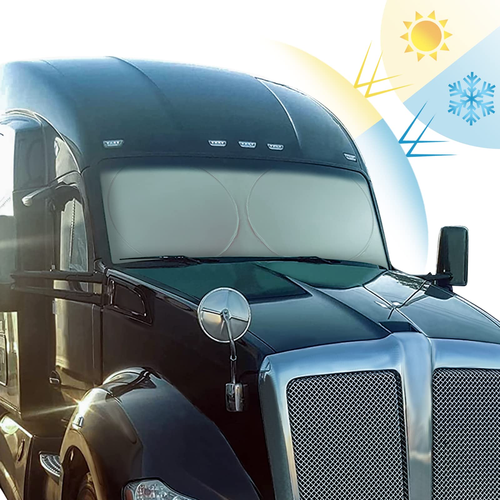 Semi Truck Sun Shade for Windshield and Side Windows | Upgrade 300T Semi Window Sunshade Sun Protection Block UV/Sun Heat Rays for Semi, Commercial & Big Rig Truck, RV