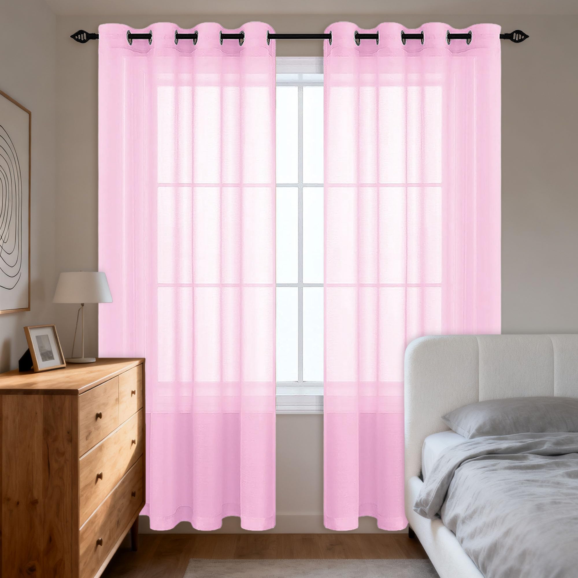 Voilage fenêtre rose contre le vis-à-vis rideau lumineux 325x220 cm pour grand salon et chambre