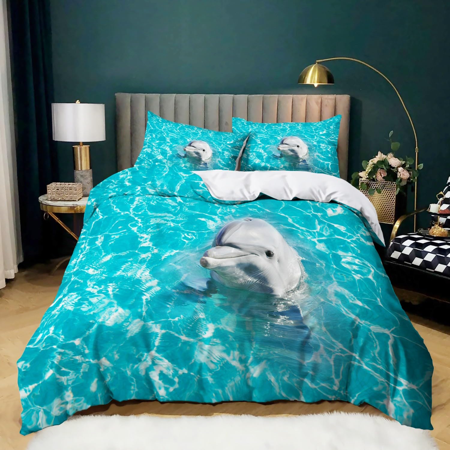 Housse de couette dauphin en tissus doux texturés et parure de lit microfibre 240x260