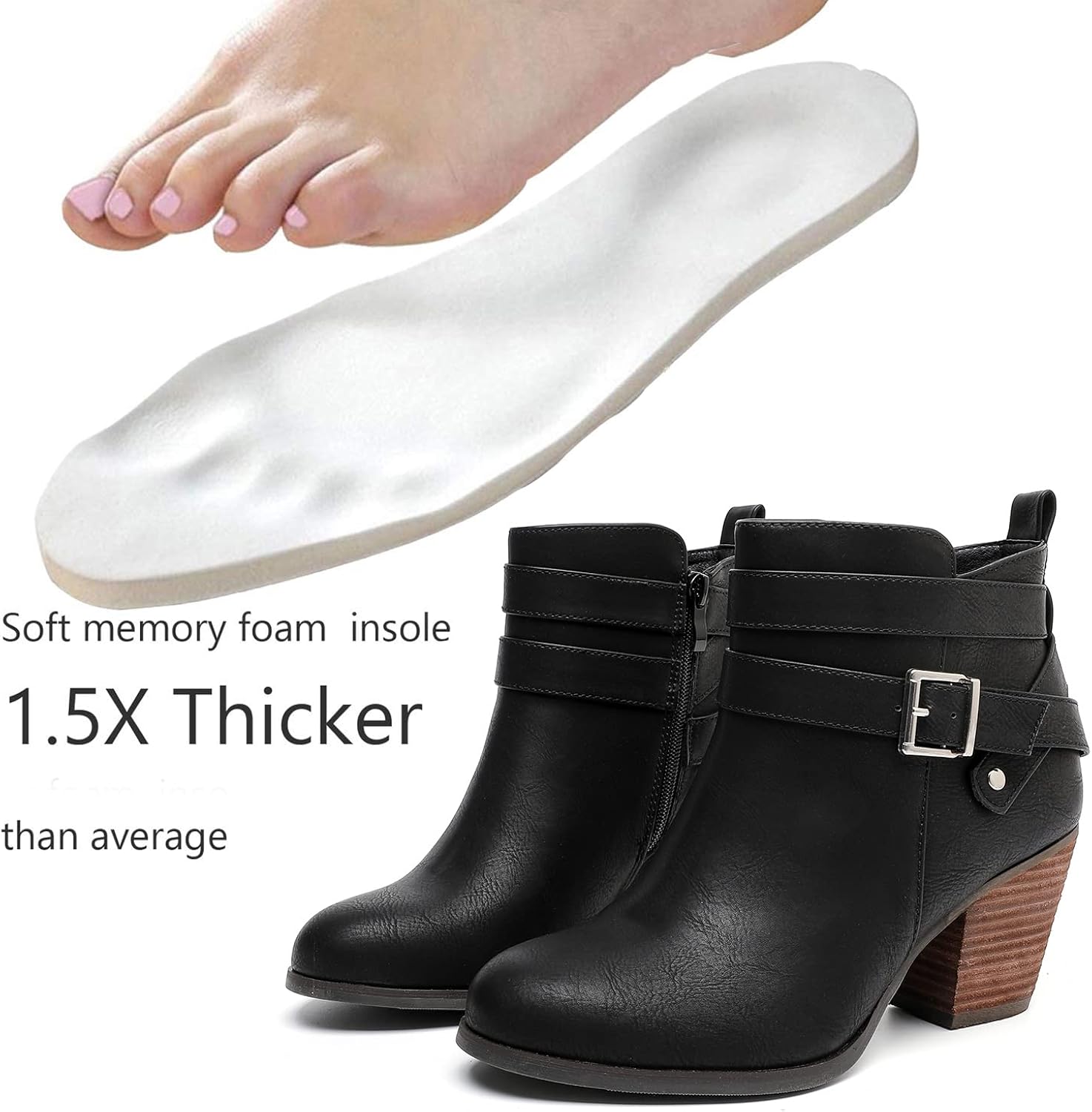 Miniatura 2 de Luoika Botines anchos para mujer, tacón medio extra ancho con cremallera lateral.