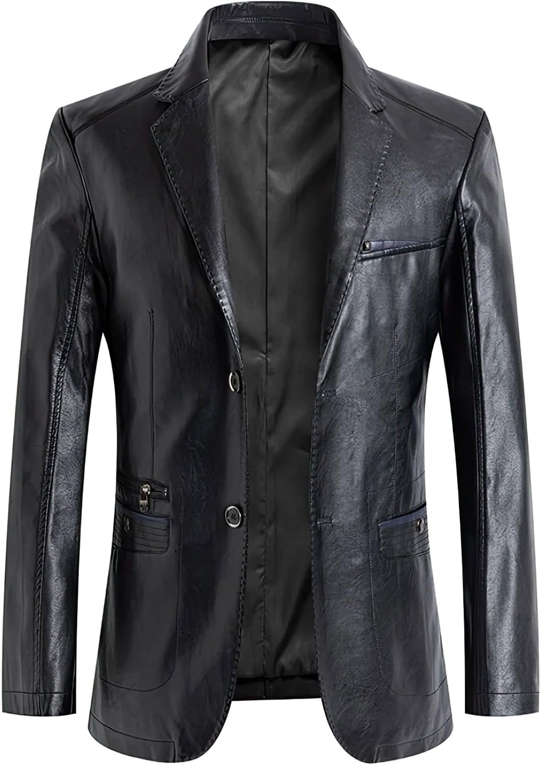 Men's Slim Fit Spring Autumn Solid Casual Coat Genuine Leather Jackets