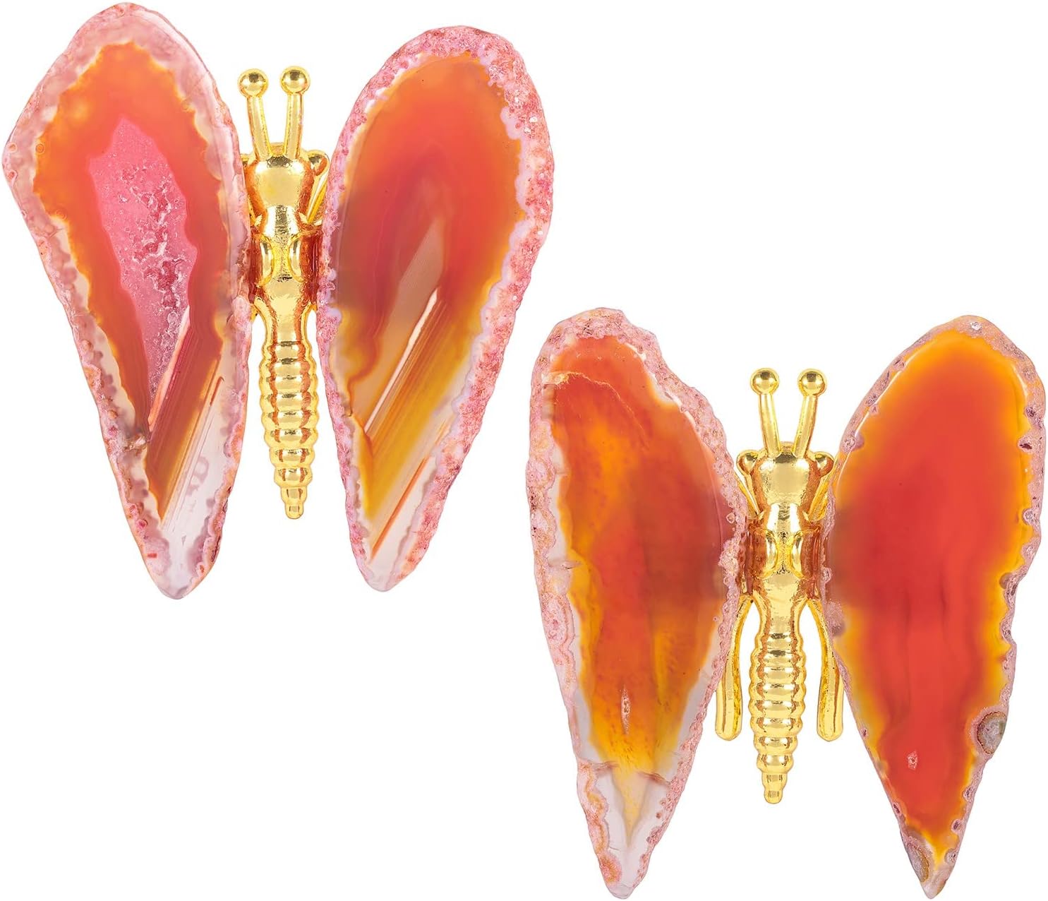 SUNYIK 2PCS Blue Agate Slice Butterfly Stand Figurine, Healing Stone Butterfly Wings Decor for Home Office Table Desktop
