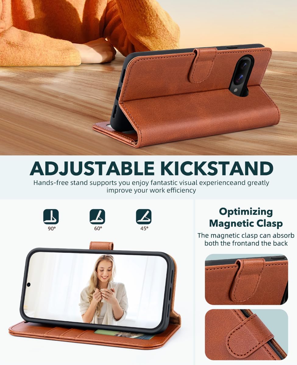 OCASE Compatible with Google Pixel 10a Wallet Case, PU Leather Flip Folio Case with Card Holders RFID Blocking Kickstand [Shockproof TPU Inner Shell] Phone Cover 2026, Brown