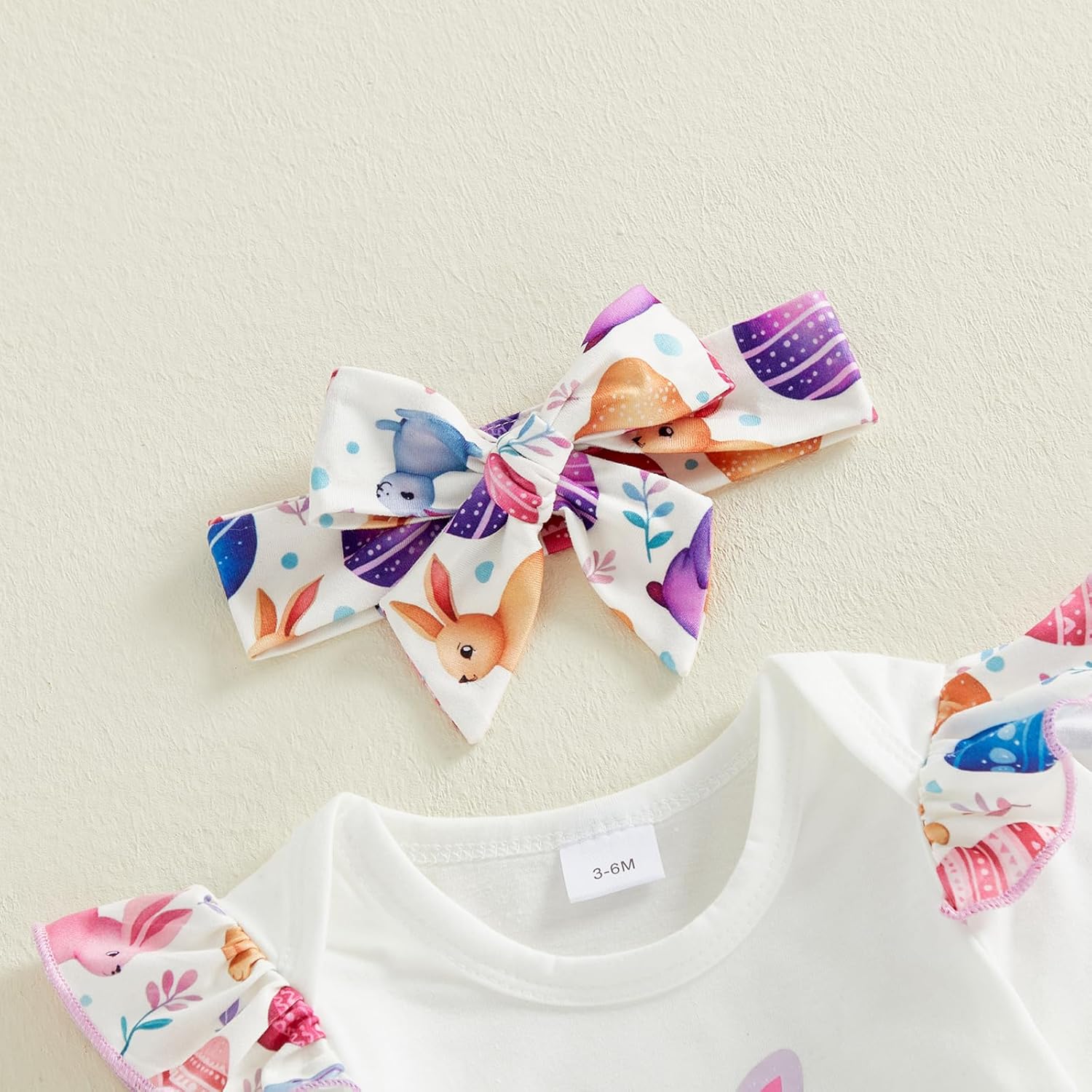 My First Easter Baby Girl Outfit Newborn Bunny Romper Bell Bottom Pants Headband 1st Easter Baby Spring Clothes - Image 4