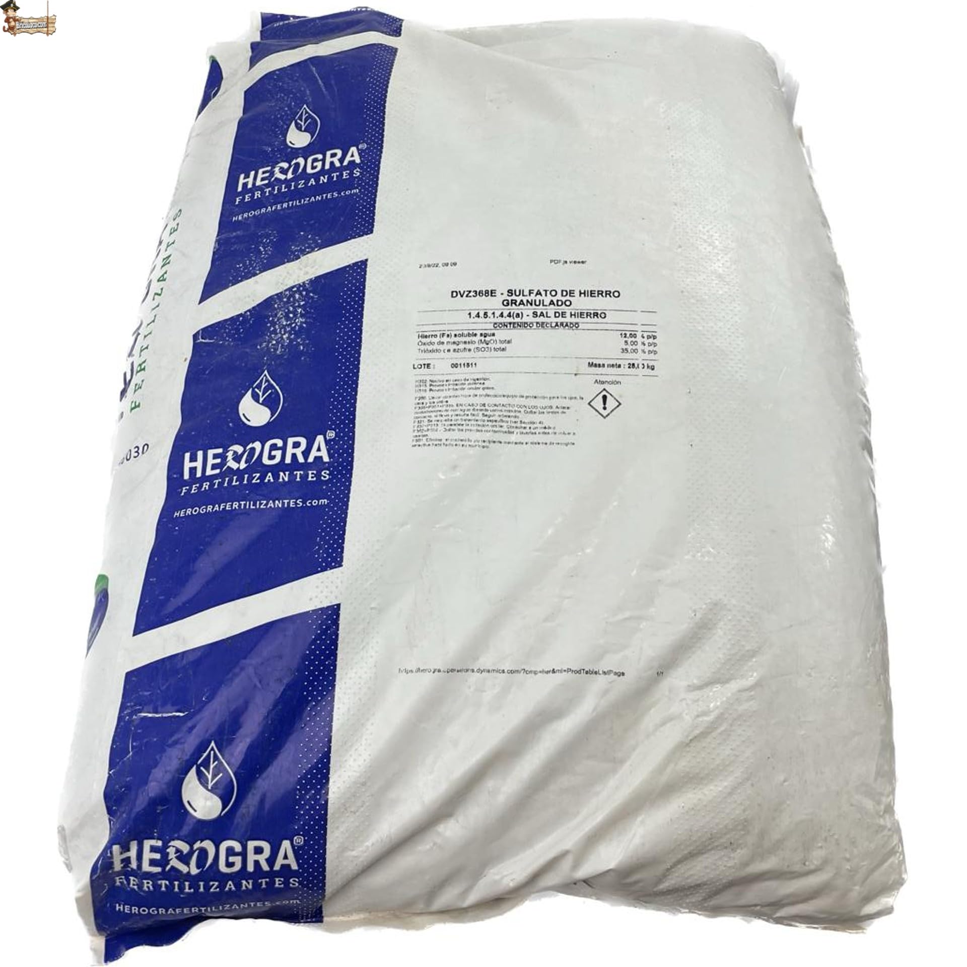 BricoLoco.com Hierro para plantas. ¡¡¡ 25 KGS.!!! Sulfato de hierro granulado reverdeciente para plantas, árboles cítricos, frutales, limonero. Abono hierro contra clorosis férrica. (25 kgs., 1)