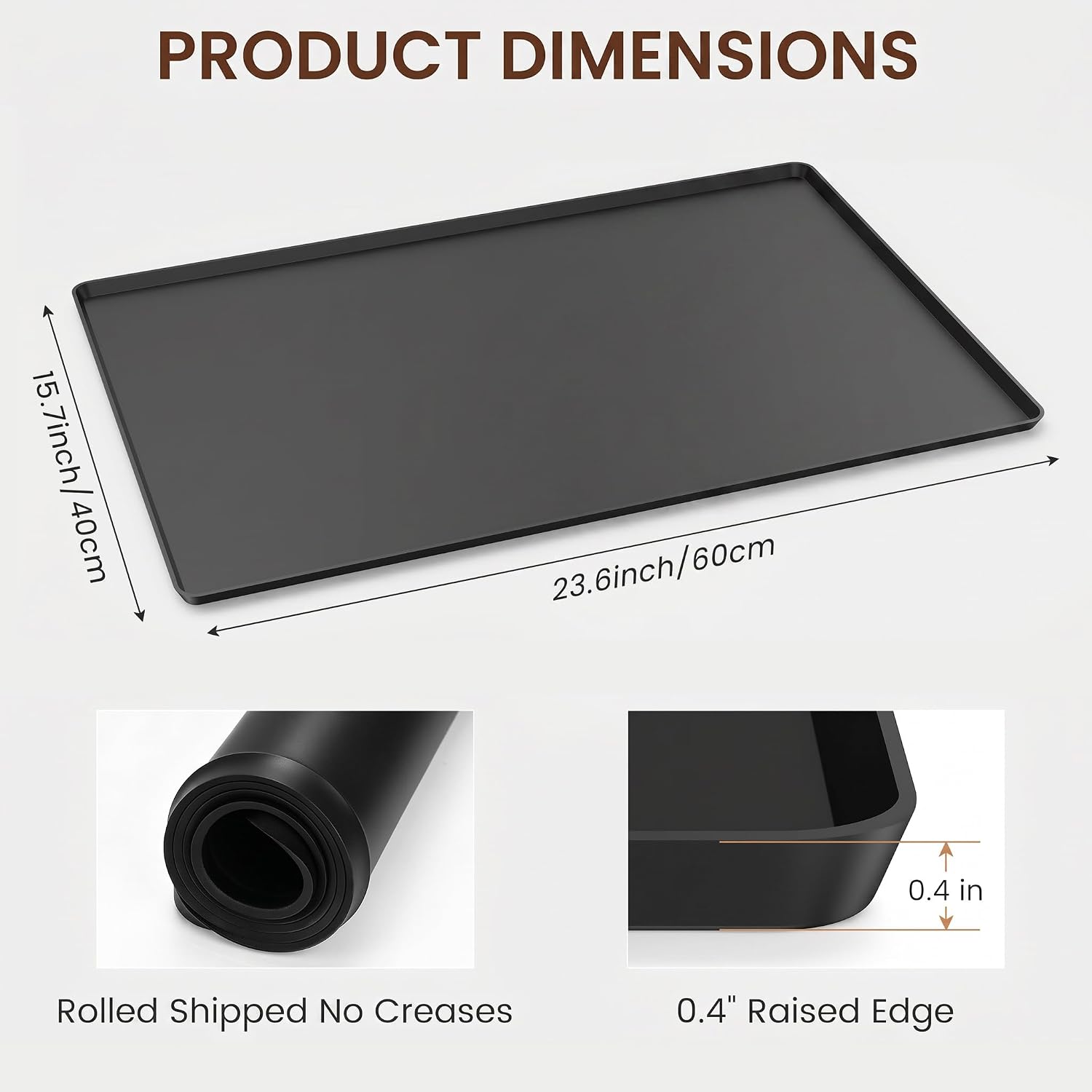 Silicone Coffee Mat, 24''x16'' Coffee Bar Mat for Countertop with Raised Edge, Non Slip Countertop Protector for Espresso Machine, Rolled Ship, Black image 3