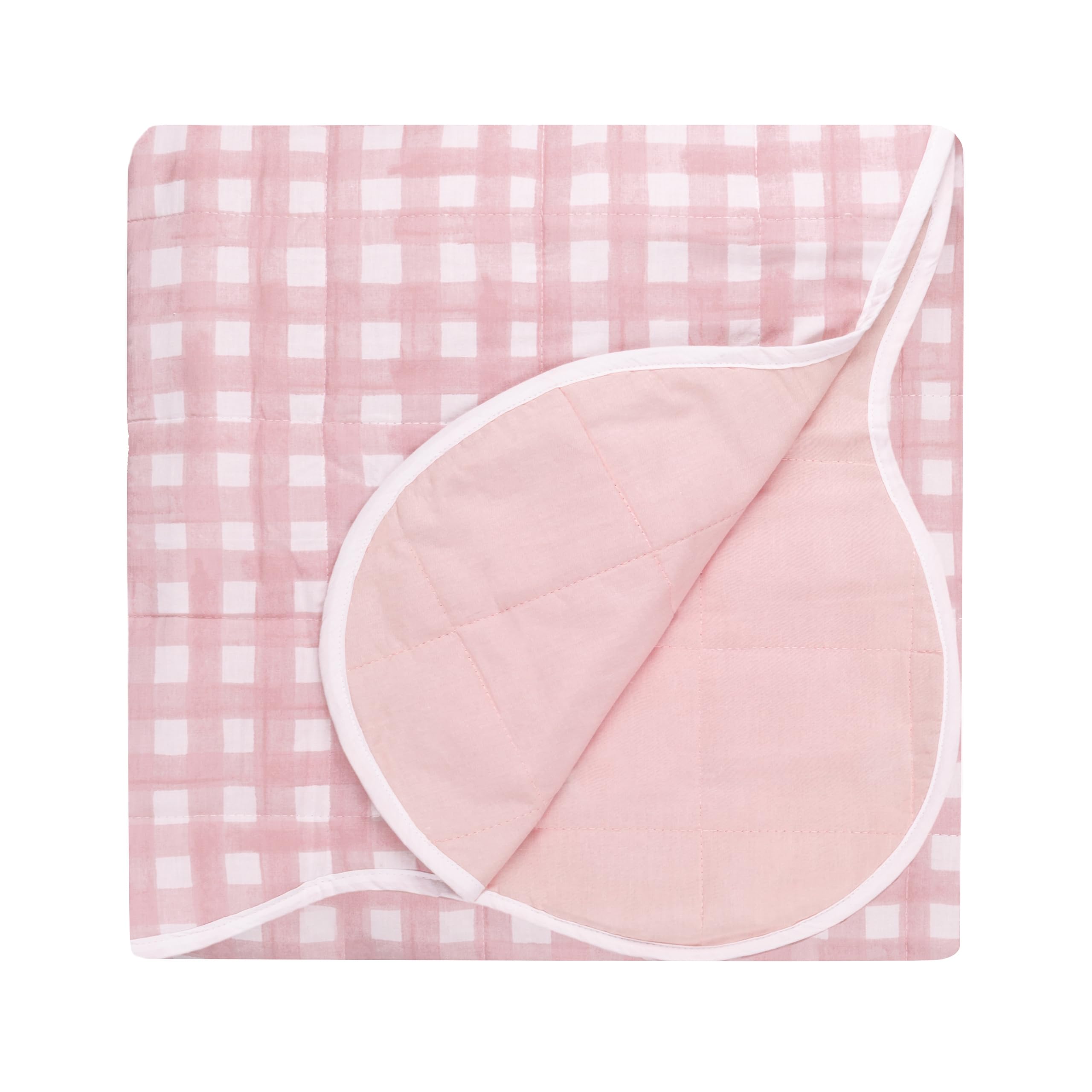 furn. Scallop Bedspread – Reversible Quilted Gingham Check Scalloped Edge Coverlet Bedding (Pink – 150x200cm)