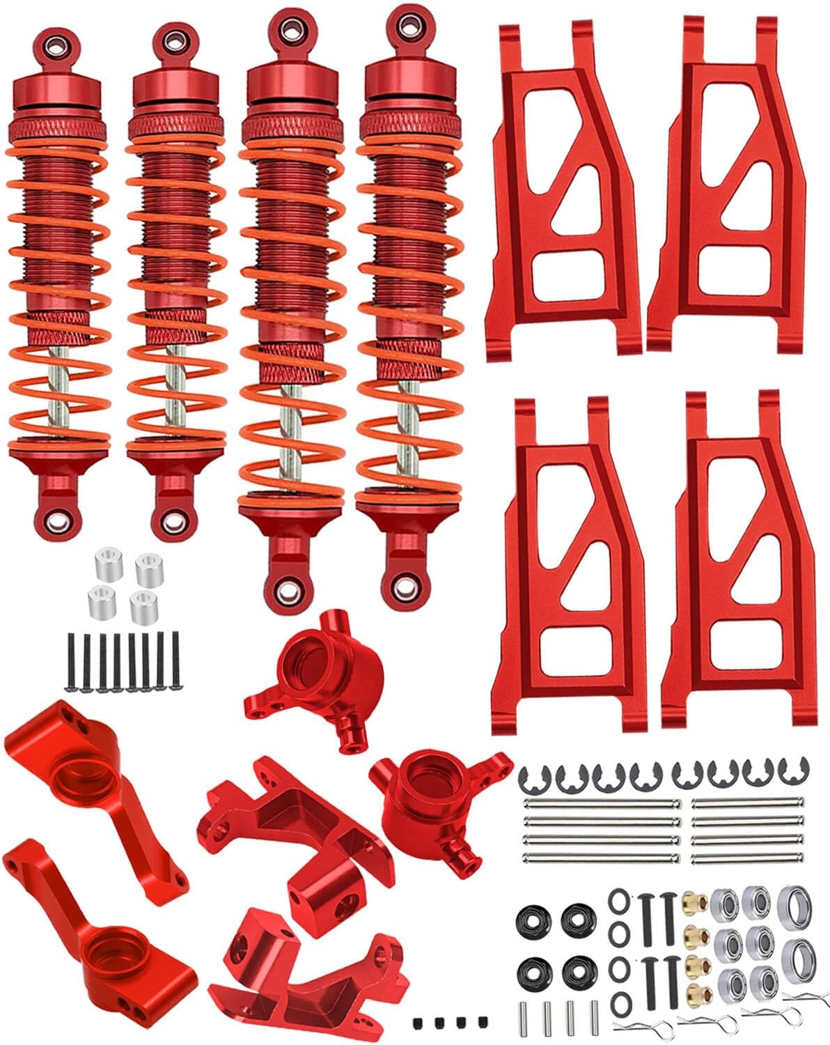 Upgrades Part for 1/10 Rustler/Slash/Stampede/Hoss 4x4 VXL 4wd,Big Bore RC Shock & Front Rear Suspension Arm & Caster Block,Steering Blocks,Rear Stub Axle Carriers,Wheel Hex,Red